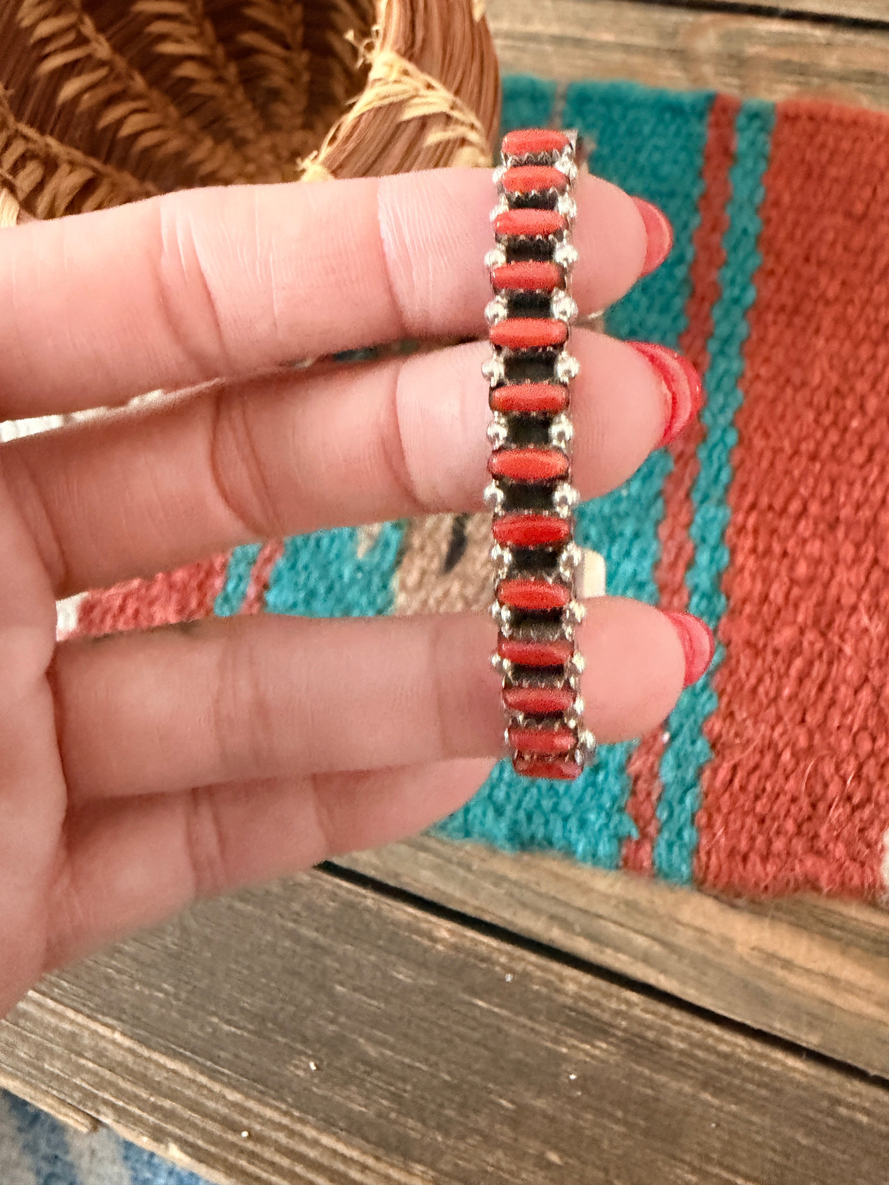 Handcrafted Coral & Sterling Silver Cuff Bracelet