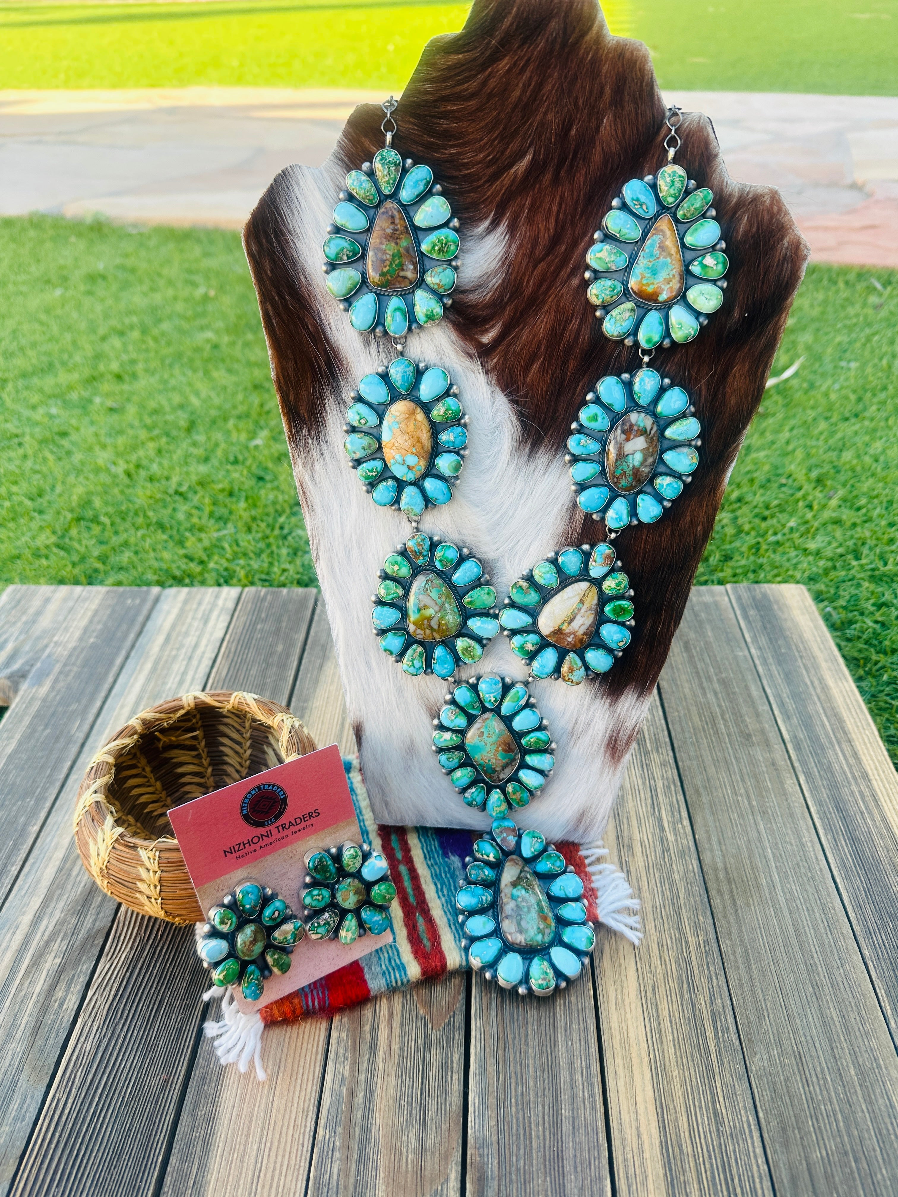Handcrafted Royston Turquoise & Sterling Silver Necklace and Earring Set by Debra Smith