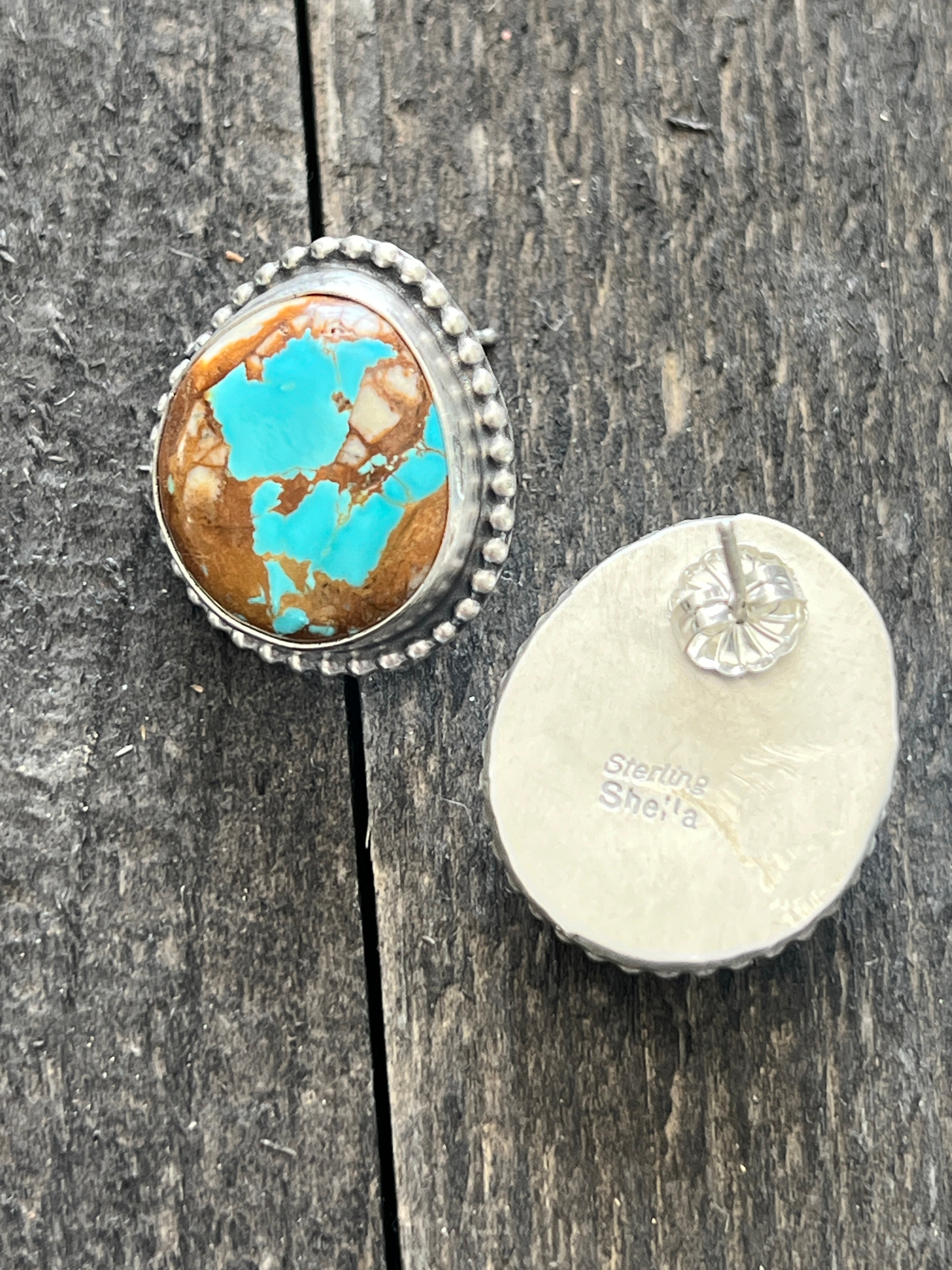 Handcrafted Big Mama Sterling Silver and Royston Turquoise Cluster Necklace with Matching Earrings by Sheila Becenti