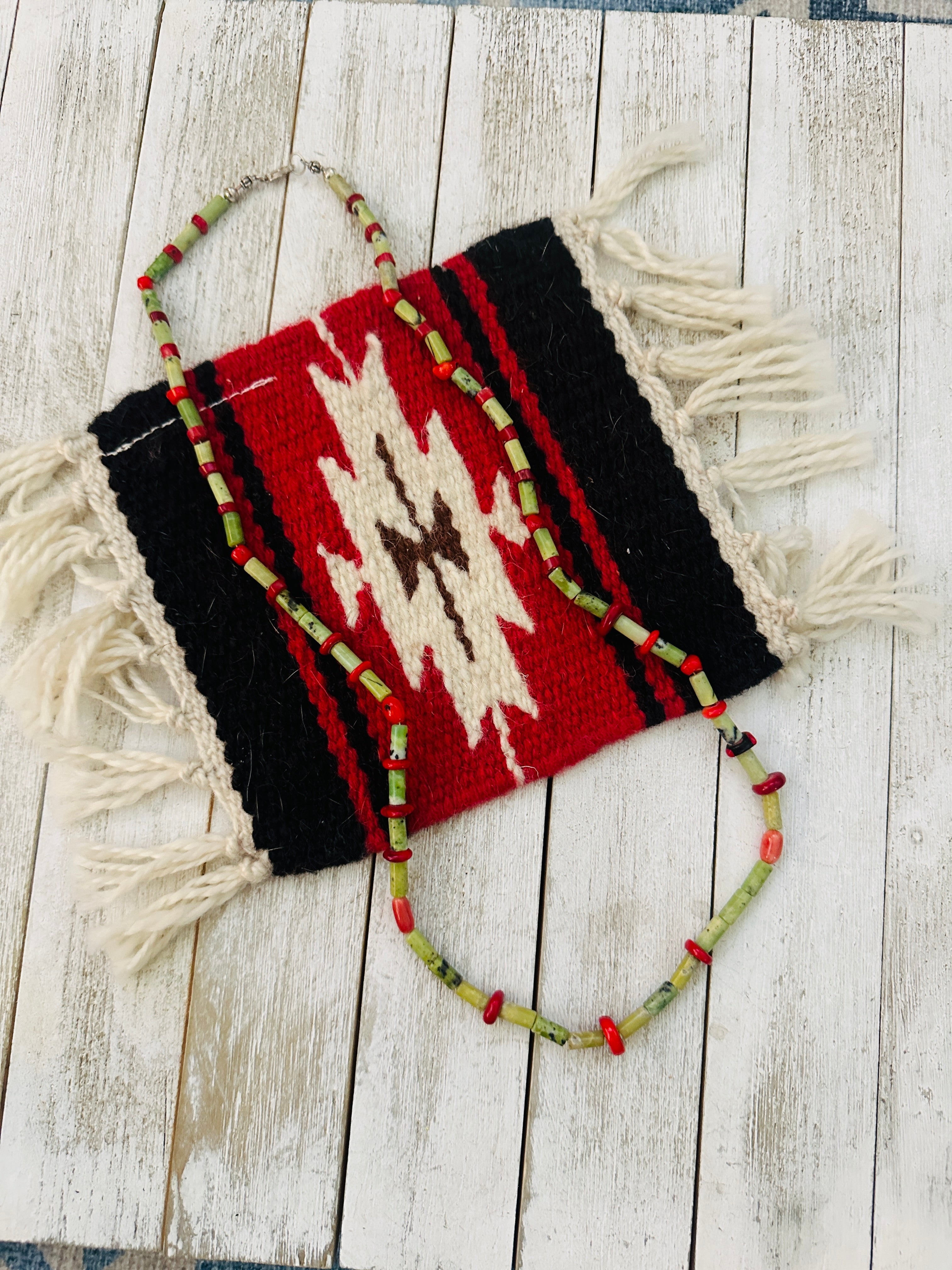 Navajo Turquoise, Coral & Sterling Silver Pearl Beaded Necklace