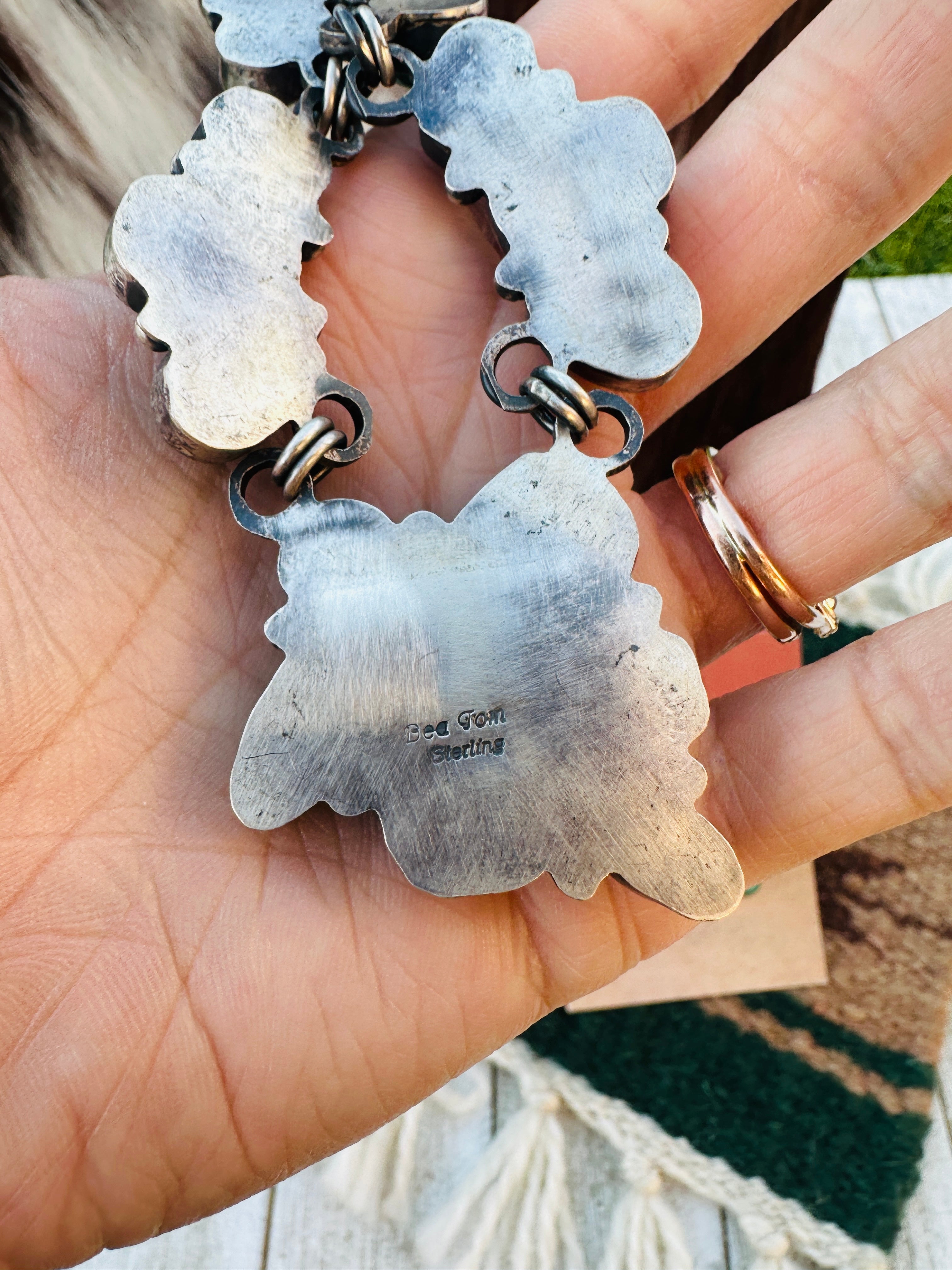 Handcrafted Turquoise & Sterling Silver Necklace and Earring Set by Bea Tom