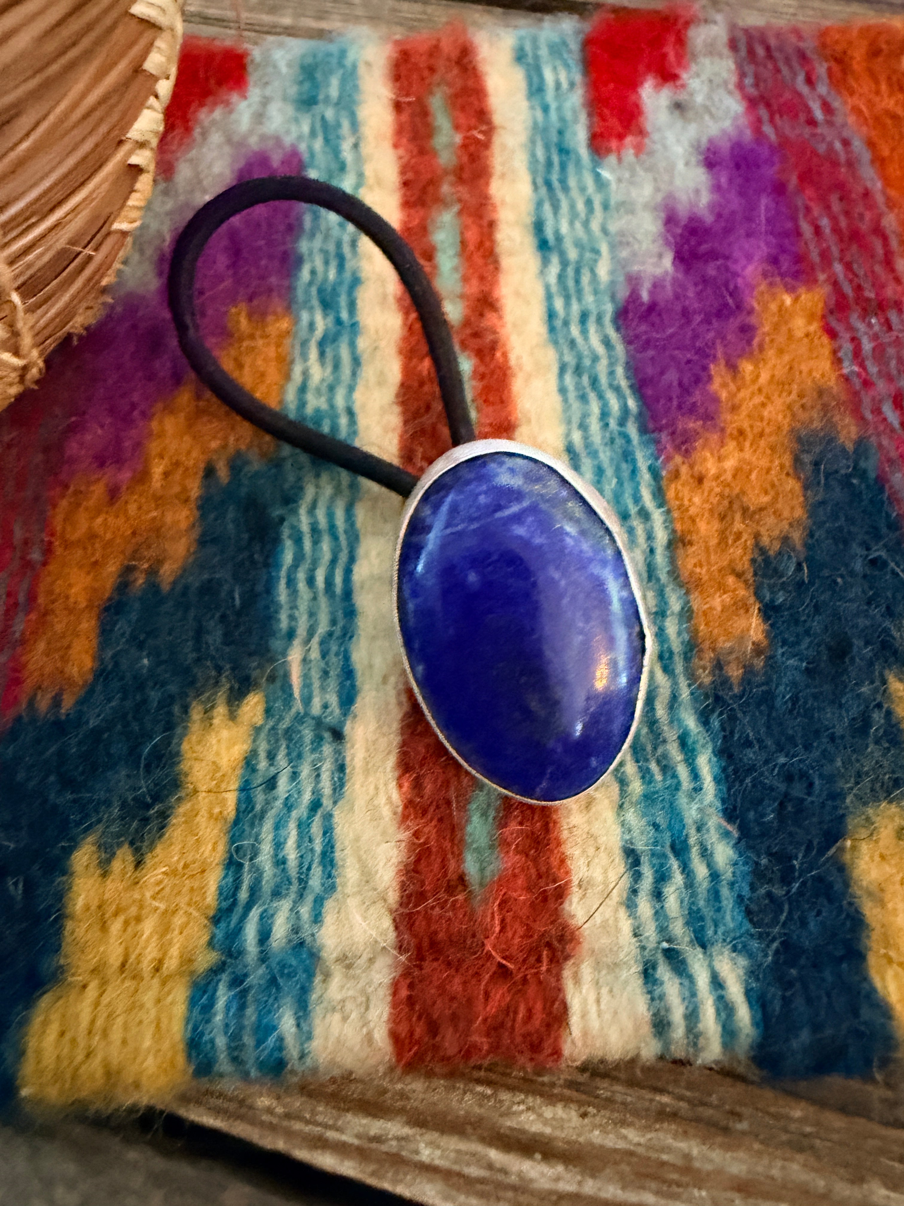 Handcrafted Lapis & Sterling Silver Hair Tie Charm