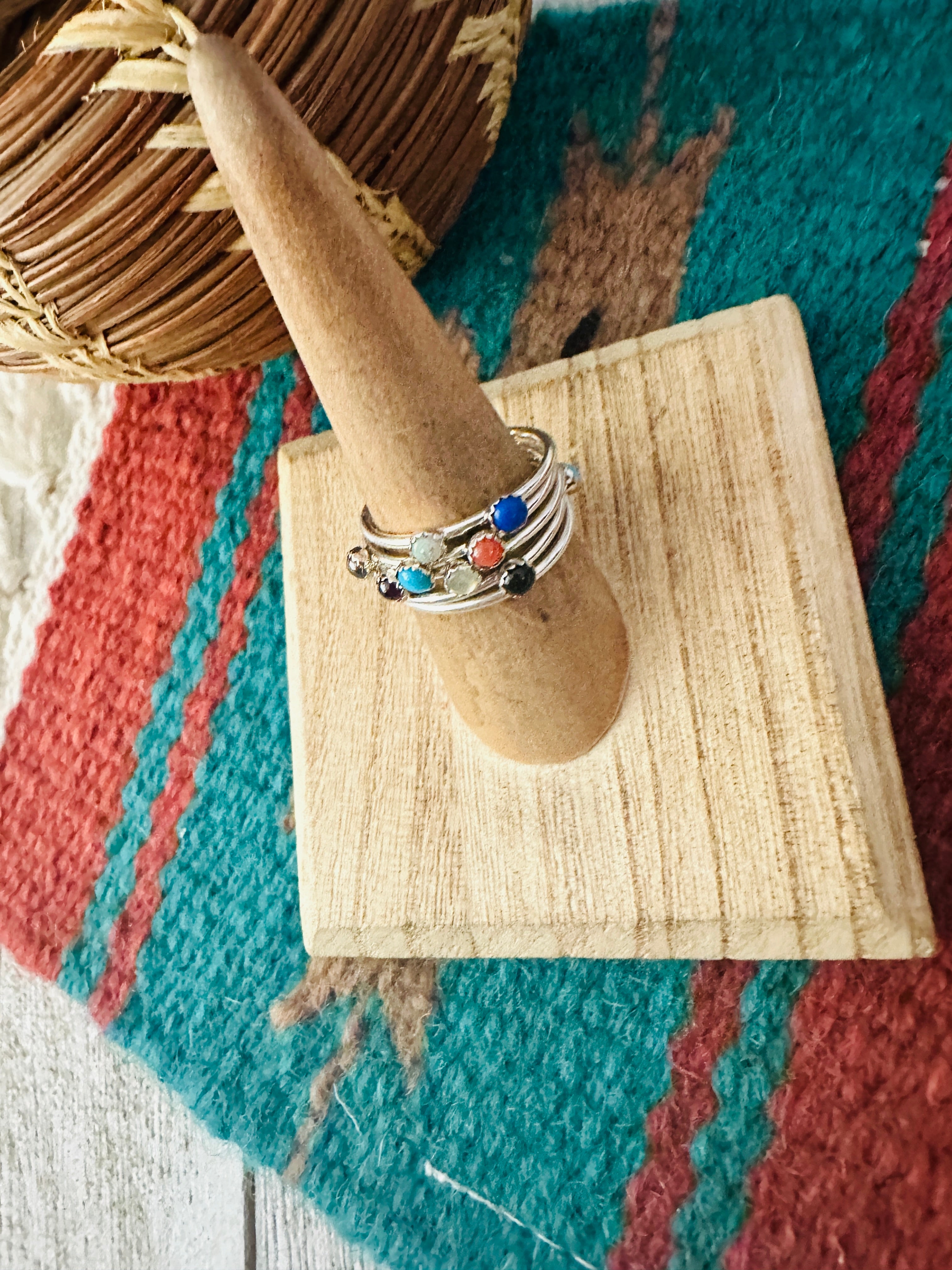 Navajo Sterling Silver And Multi Stone Ring Size 7.25