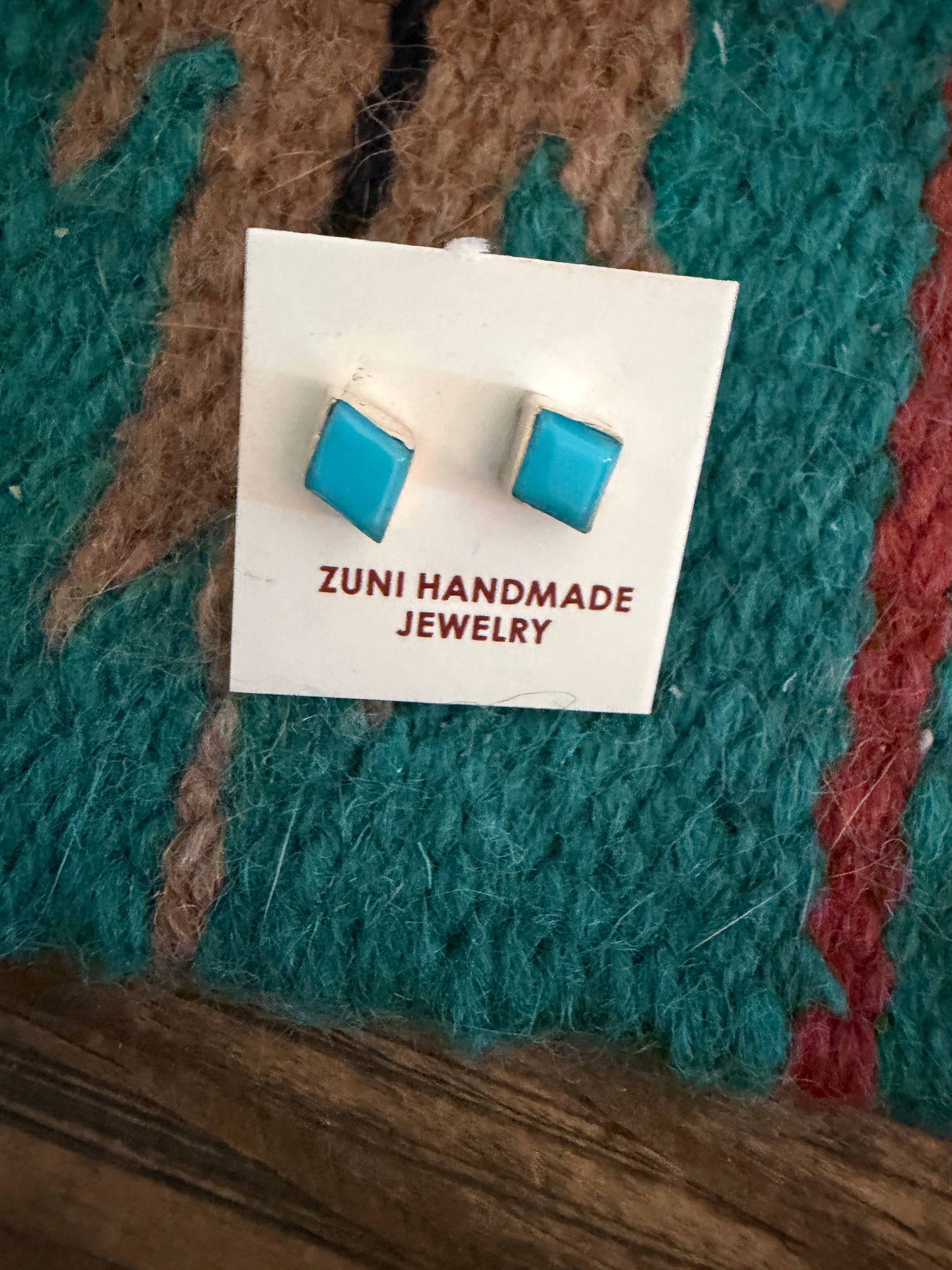 Handcrafted Turquoise & Sterling Silver Diamond Stud Earrings