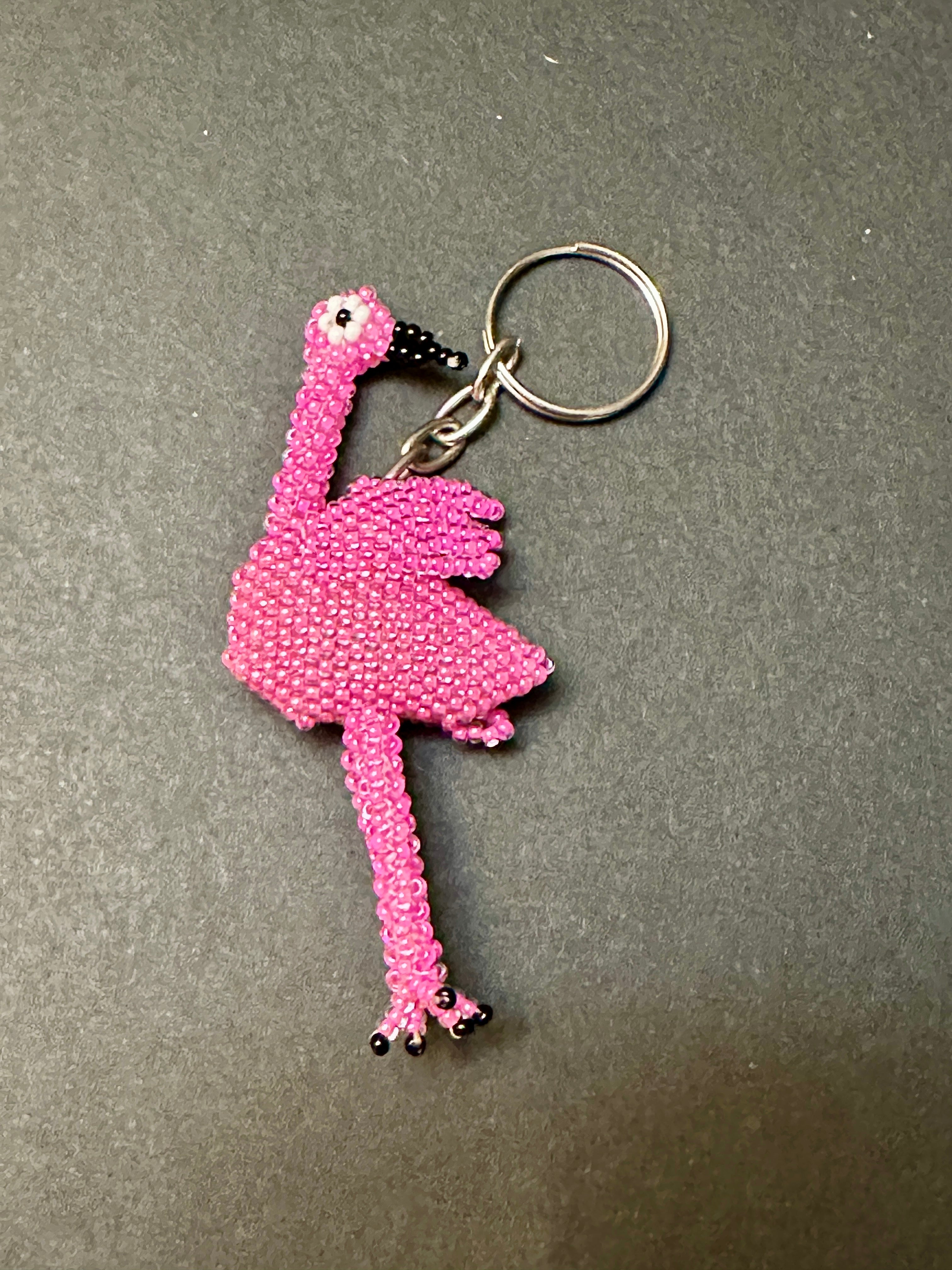 Handmade Beaded Flamingo Keychain