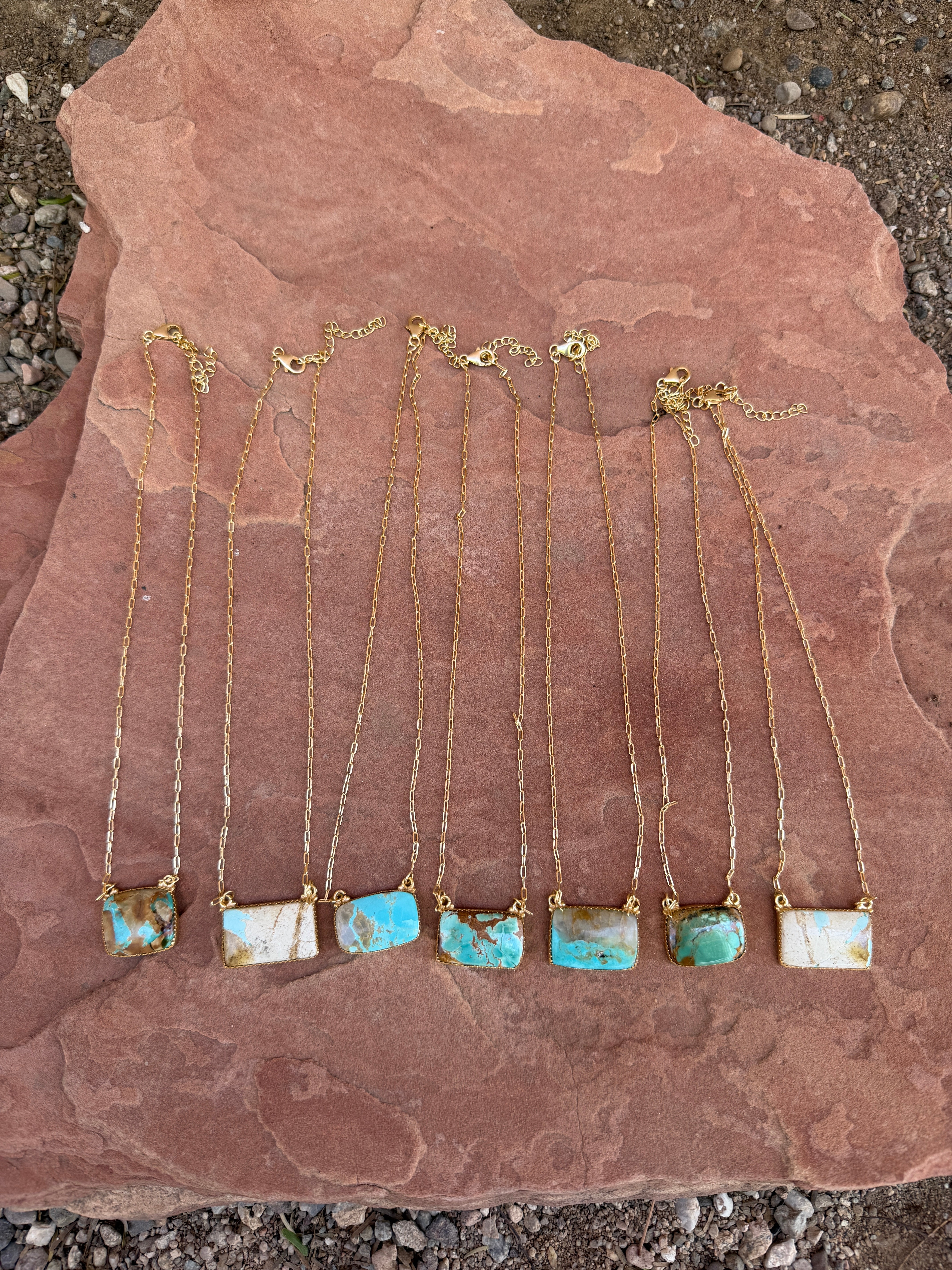 “The Golden Collection” Handmade Sterling Silver Gold Over Silver Ribbon Royston Turquoise Bar Necklace Signed Nizhoni