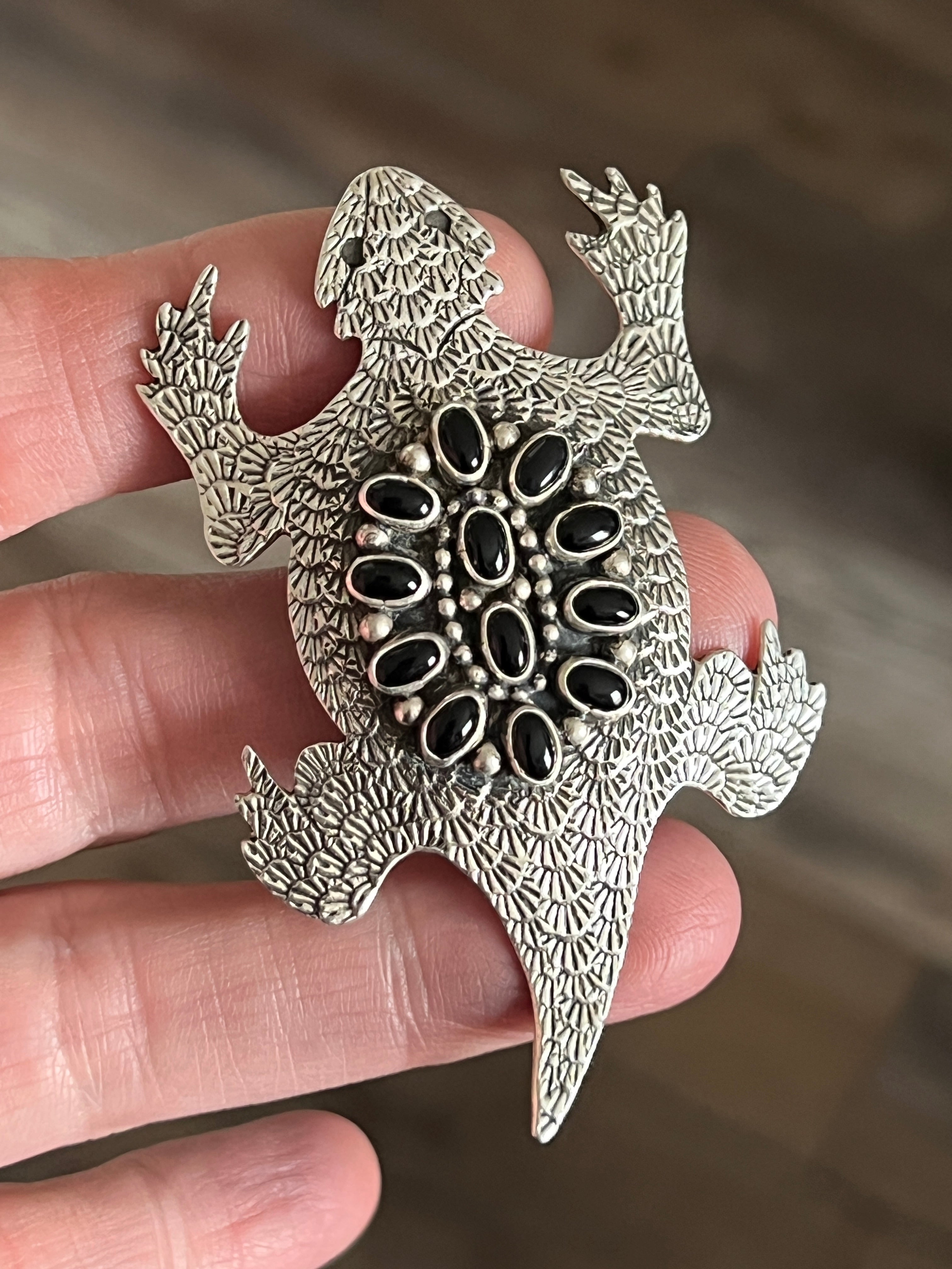 Handcrafted Sterling Silver and Stone Horned Toad Pin and Pendant by L