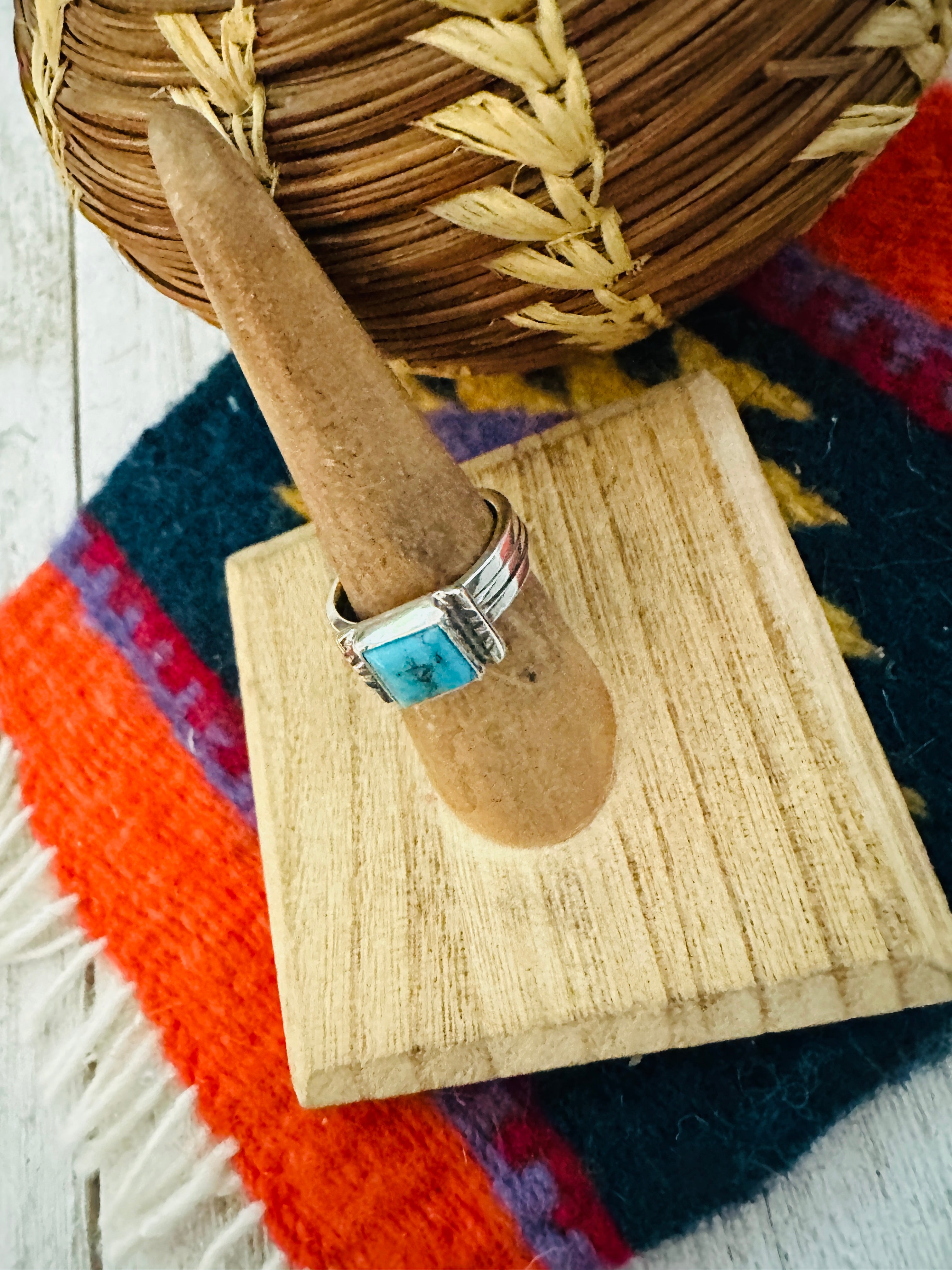 Navajo Turquoise & Sterling Silver Square Ring