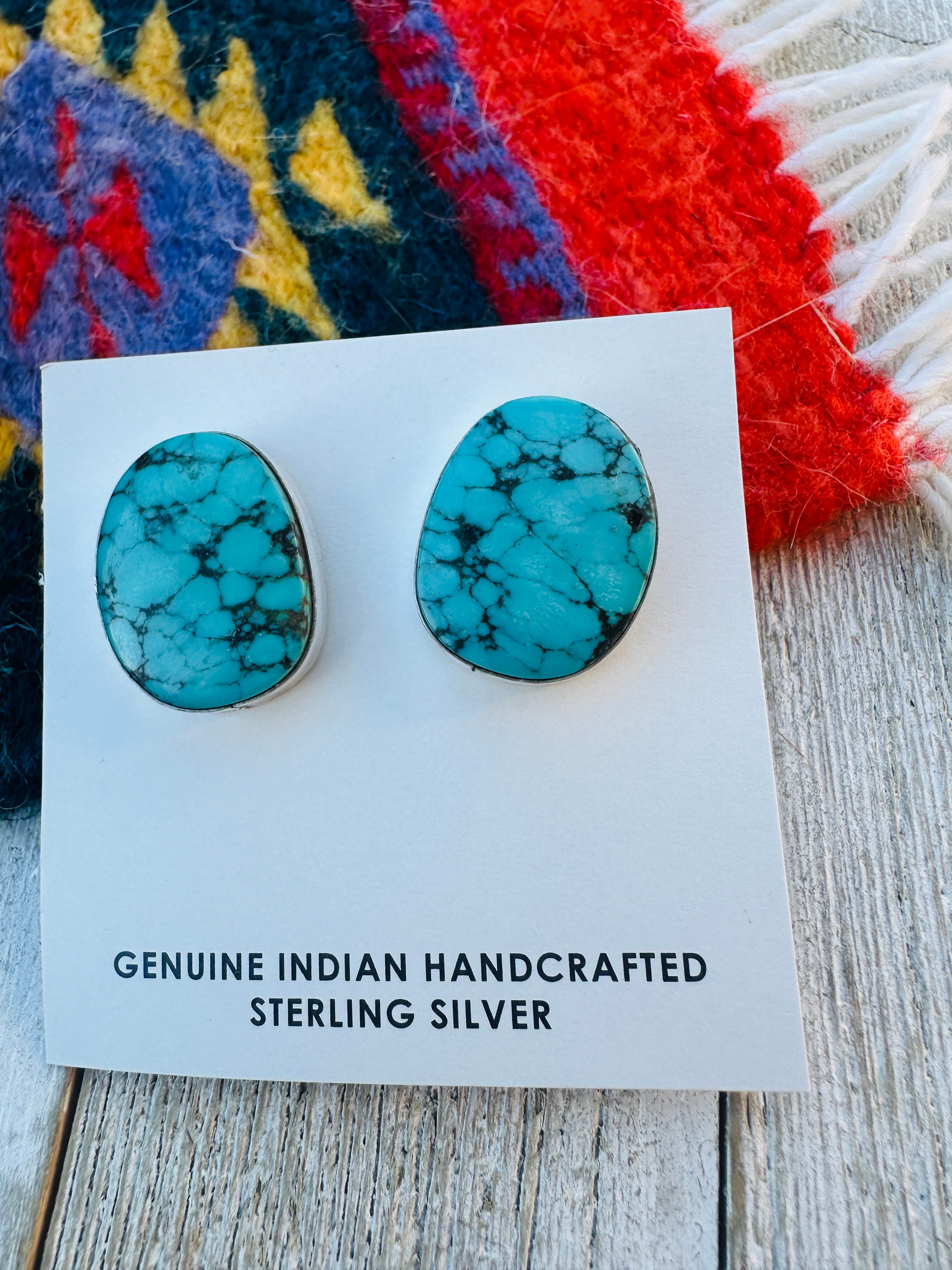 Handcrafted Kingman Web Turquoise & Sterling Silver Post Earrings