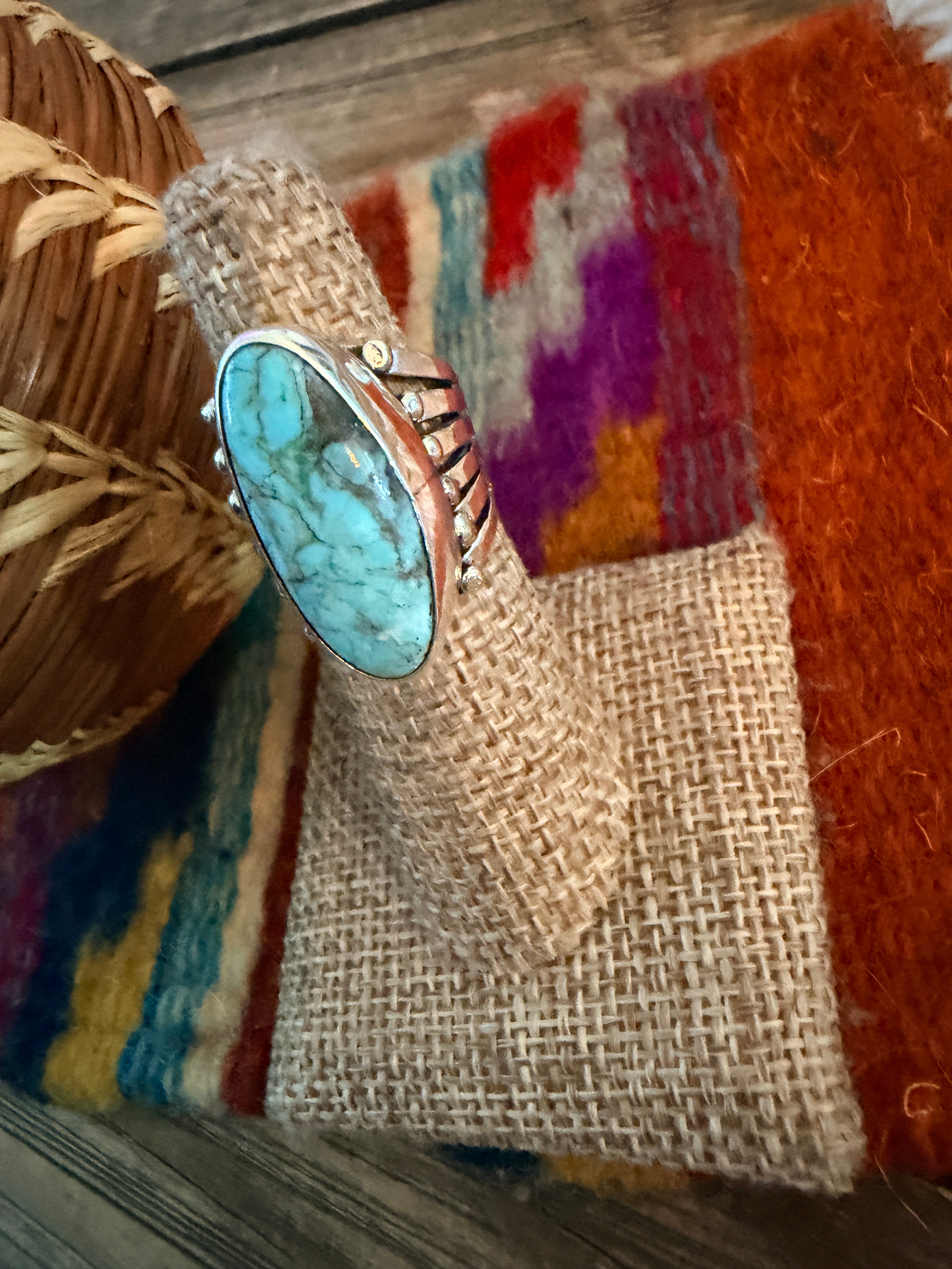 Handcrafted Turquoise & Sterling Silver Ring Size 5.75