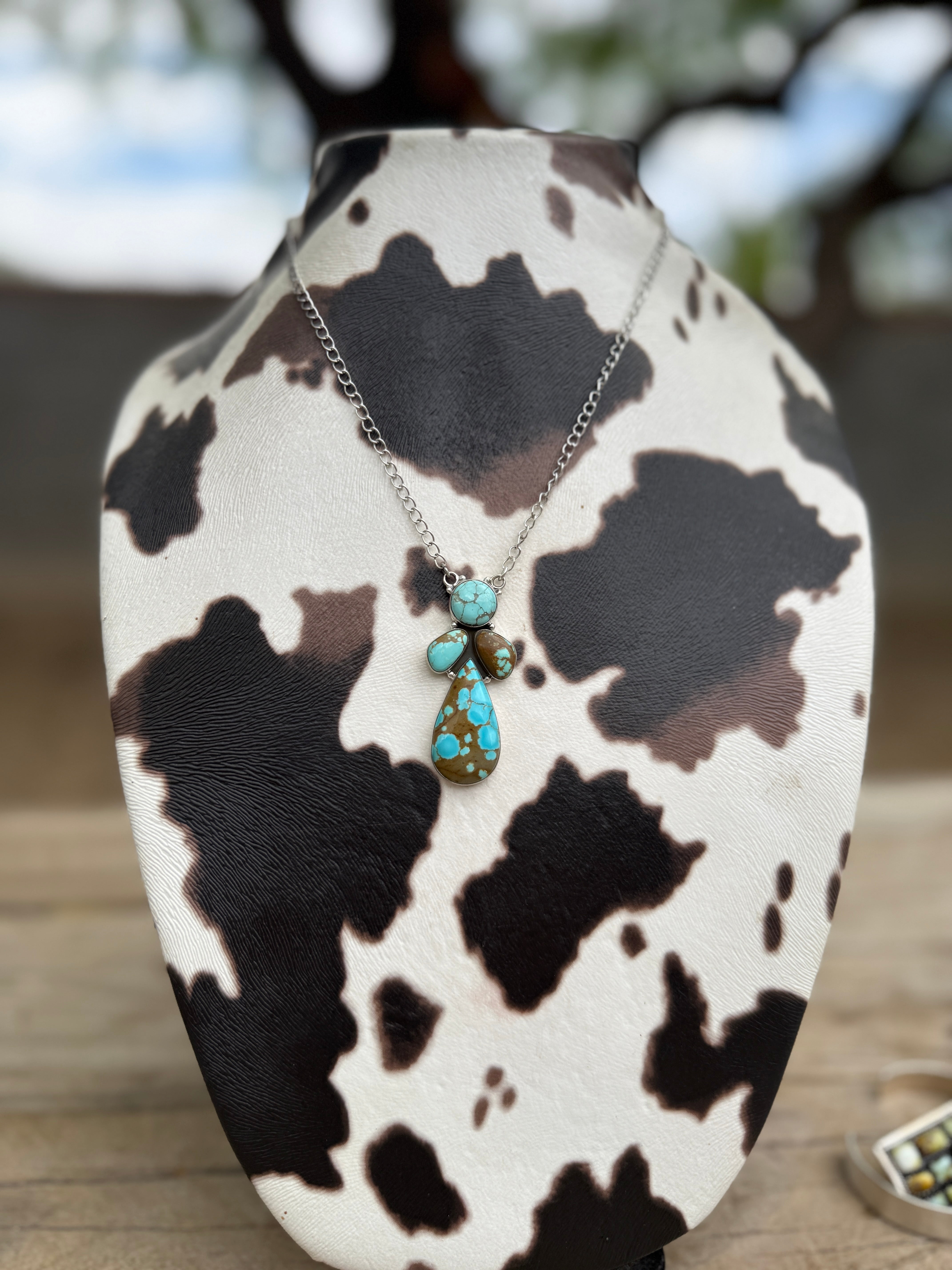 Handmade Sterling Silver Number 8 Turquoise 4 Stone Necklace