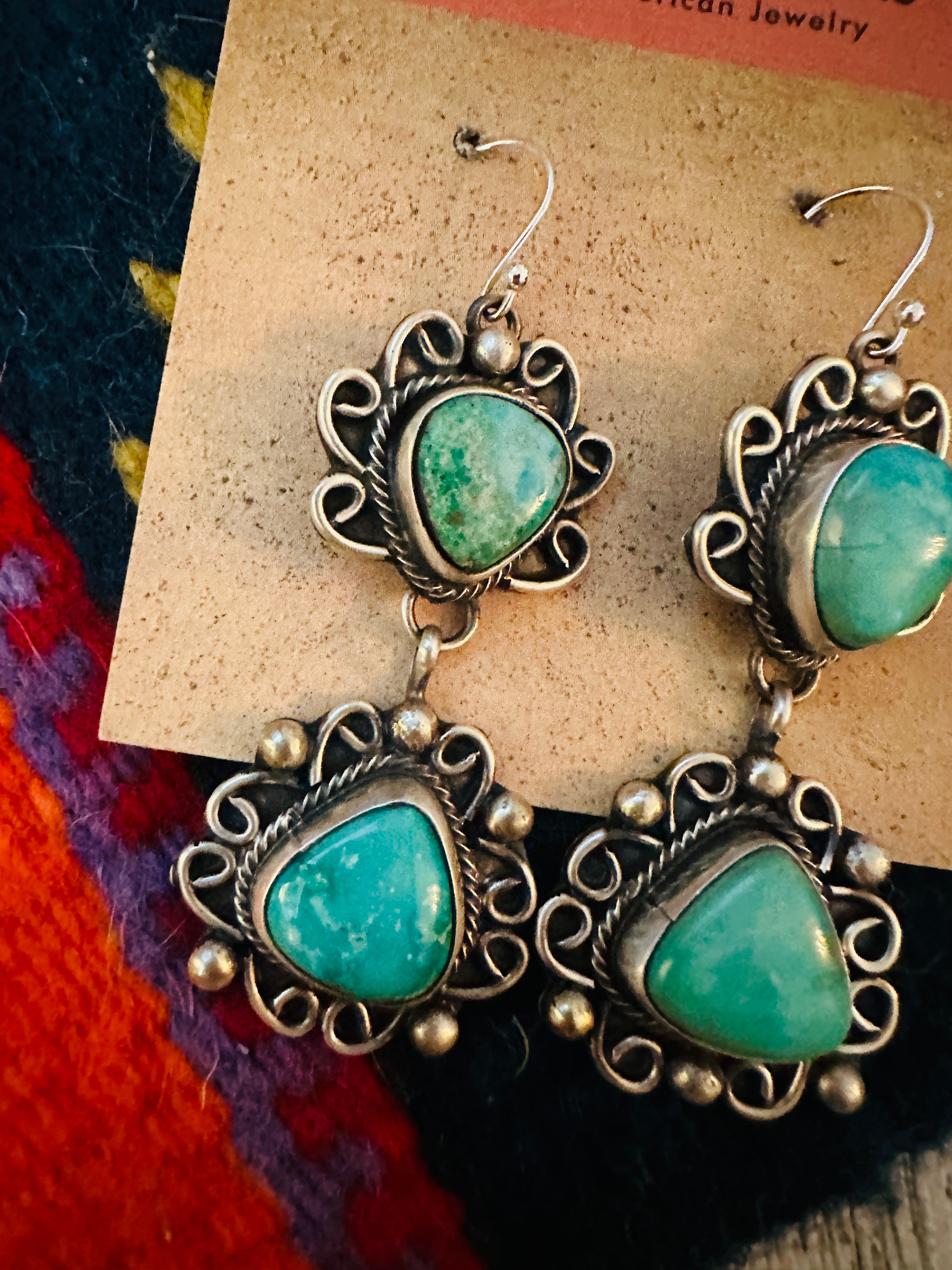 Navajo Kingman Turquoise And Sterling Silver Dangle Earrings