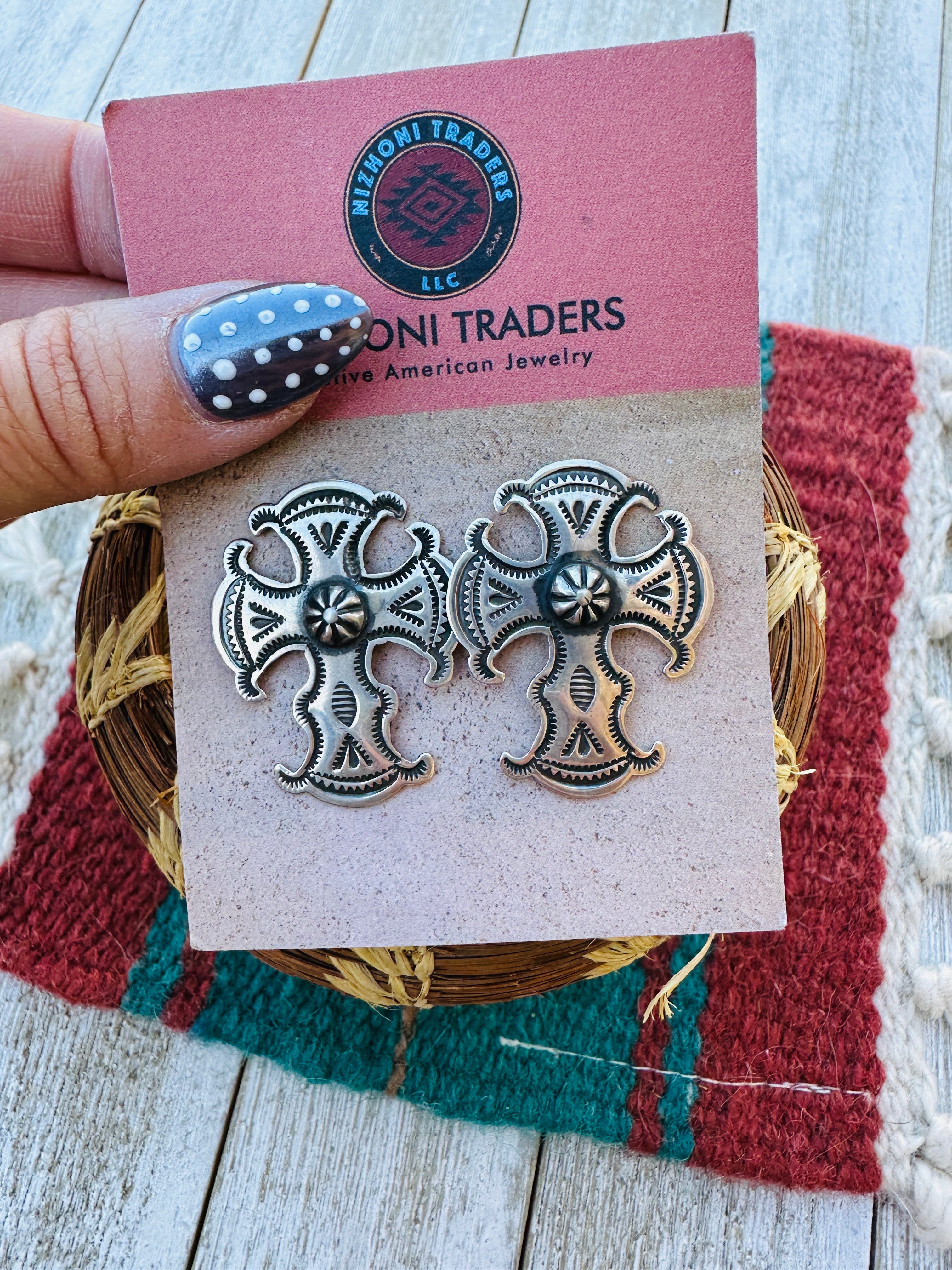 Handcrafted Sterling Silver Concho Cross Post Earrings by Happy Piasso
