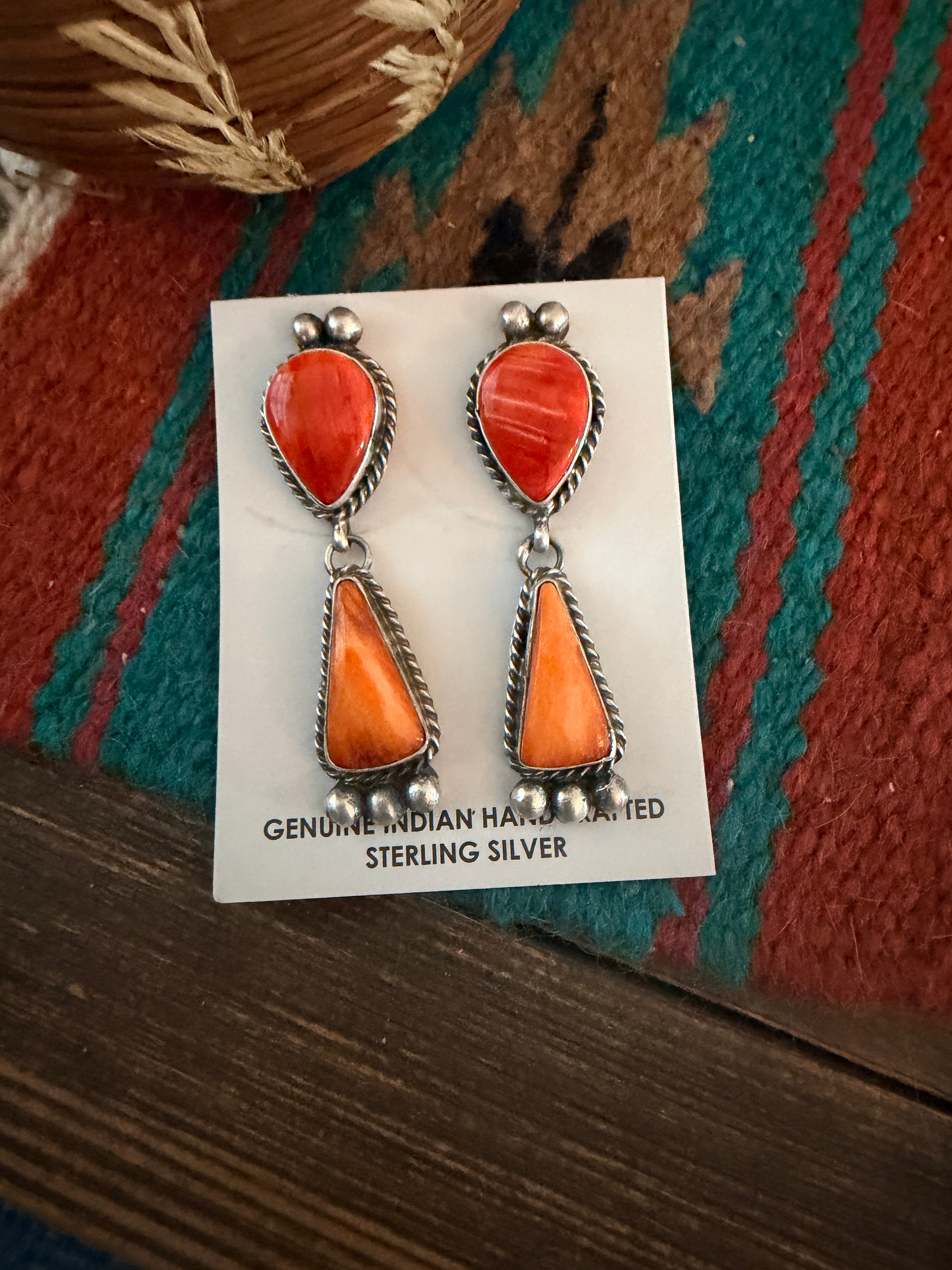 Handcrafted Spiny Oyster & Sterling Silver Dangle Earrings by Vicky Hicks