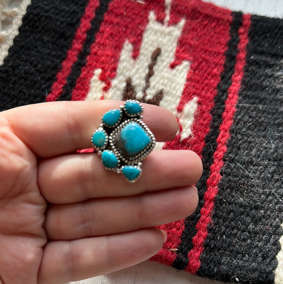 Beautiful Handmade Turquoise And Sterling Silver Adjustable Ring  Signed Nizhoni