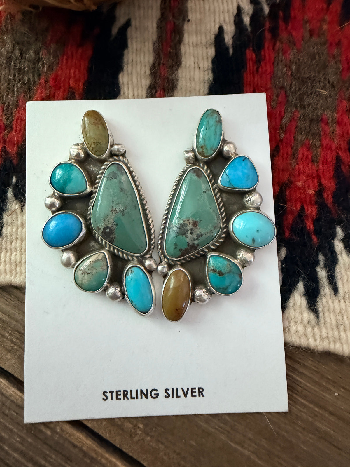 Handcrafted Turquoise & Sterling Silver Cluster Post Earrings by Geraldine James