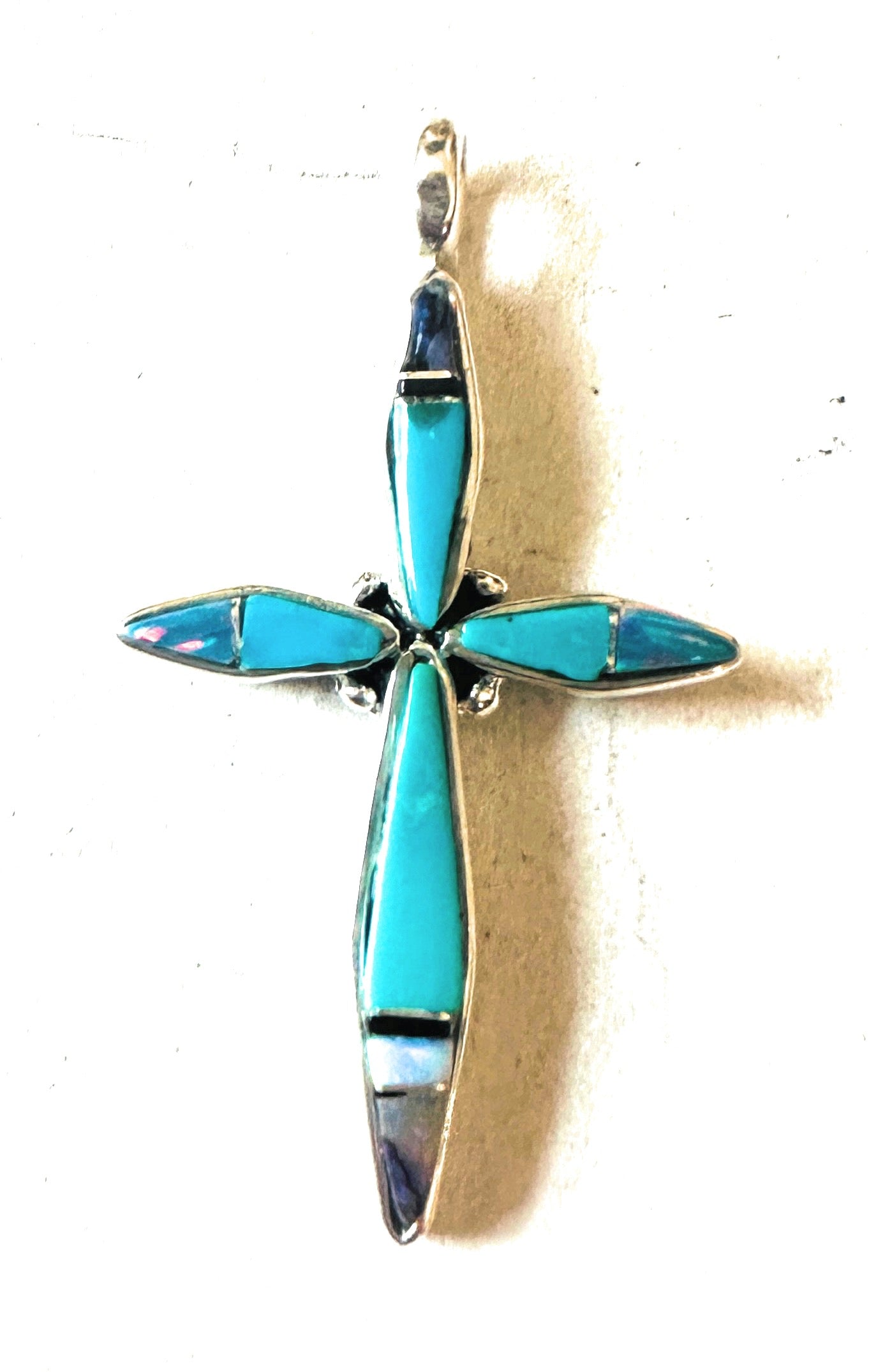 Navajo Multi Stone & Sterling Silver Inlay Cross Pendant