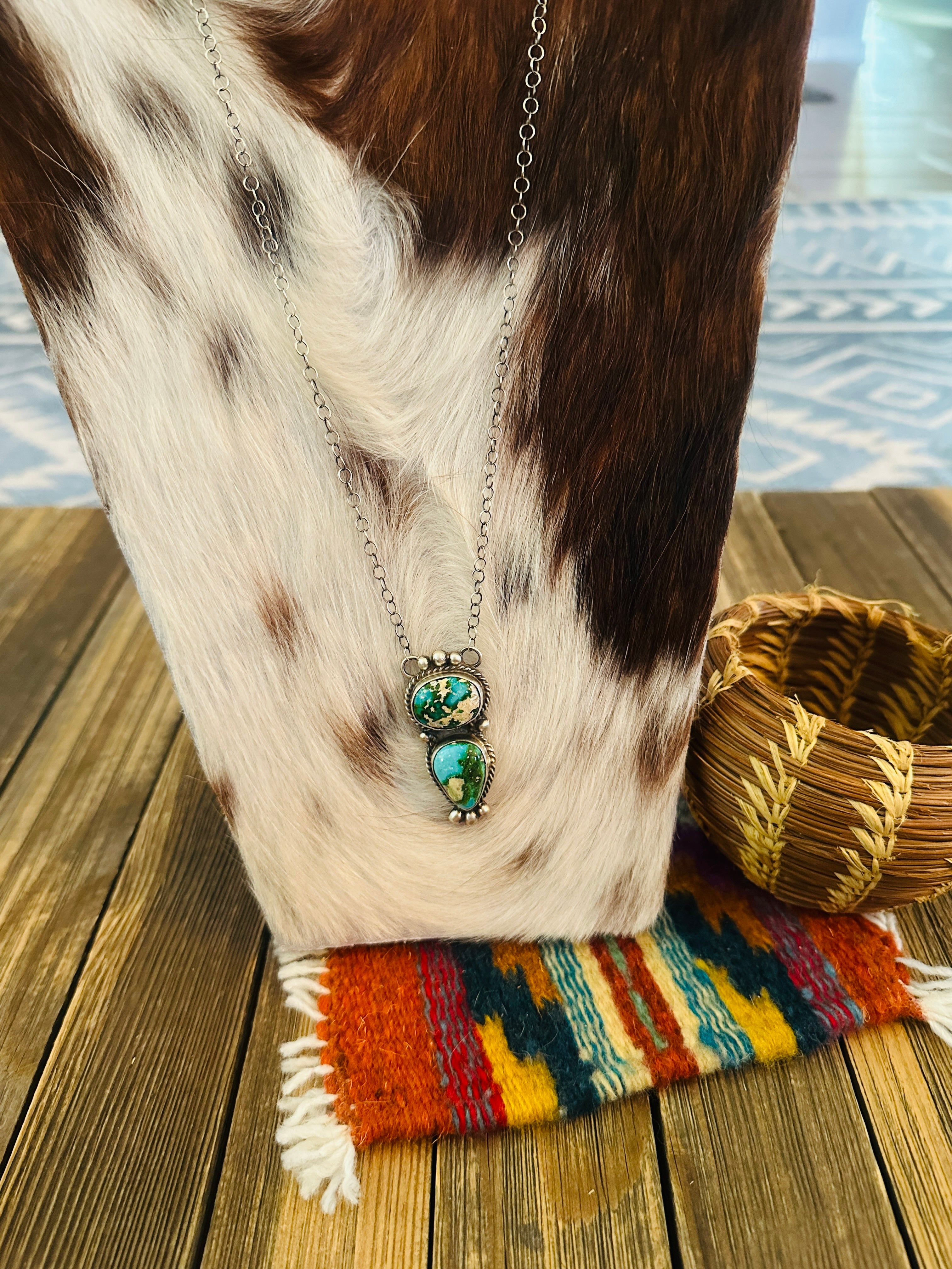 Handcrafted Sonoran Mountain Turquoise & Sterling Silver Necklace by Vicky Hicks