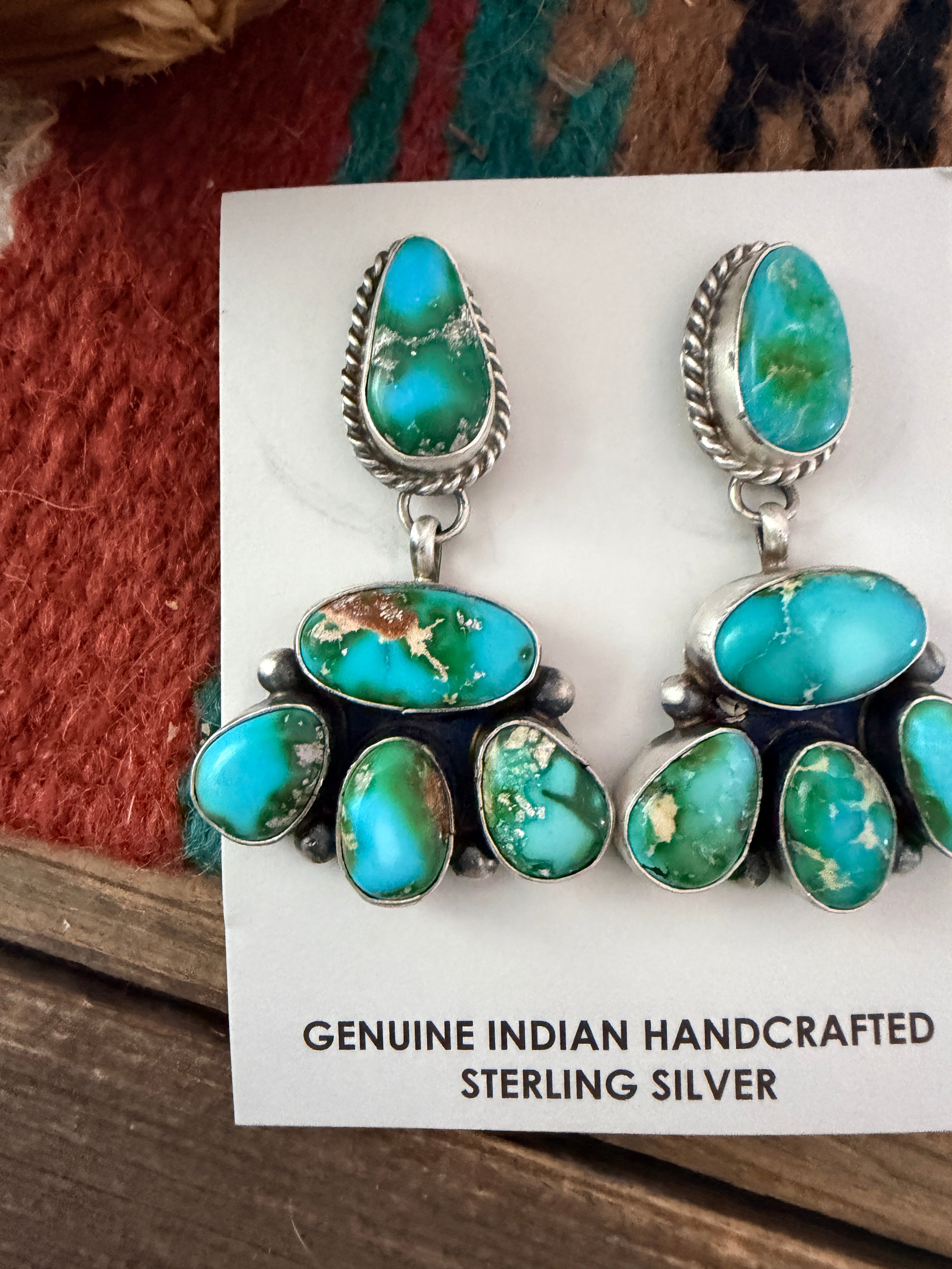 Handcrafted Sonoran Mountain Turquoise & Sterling Silver Dangle Earrings by Letricia Largo
