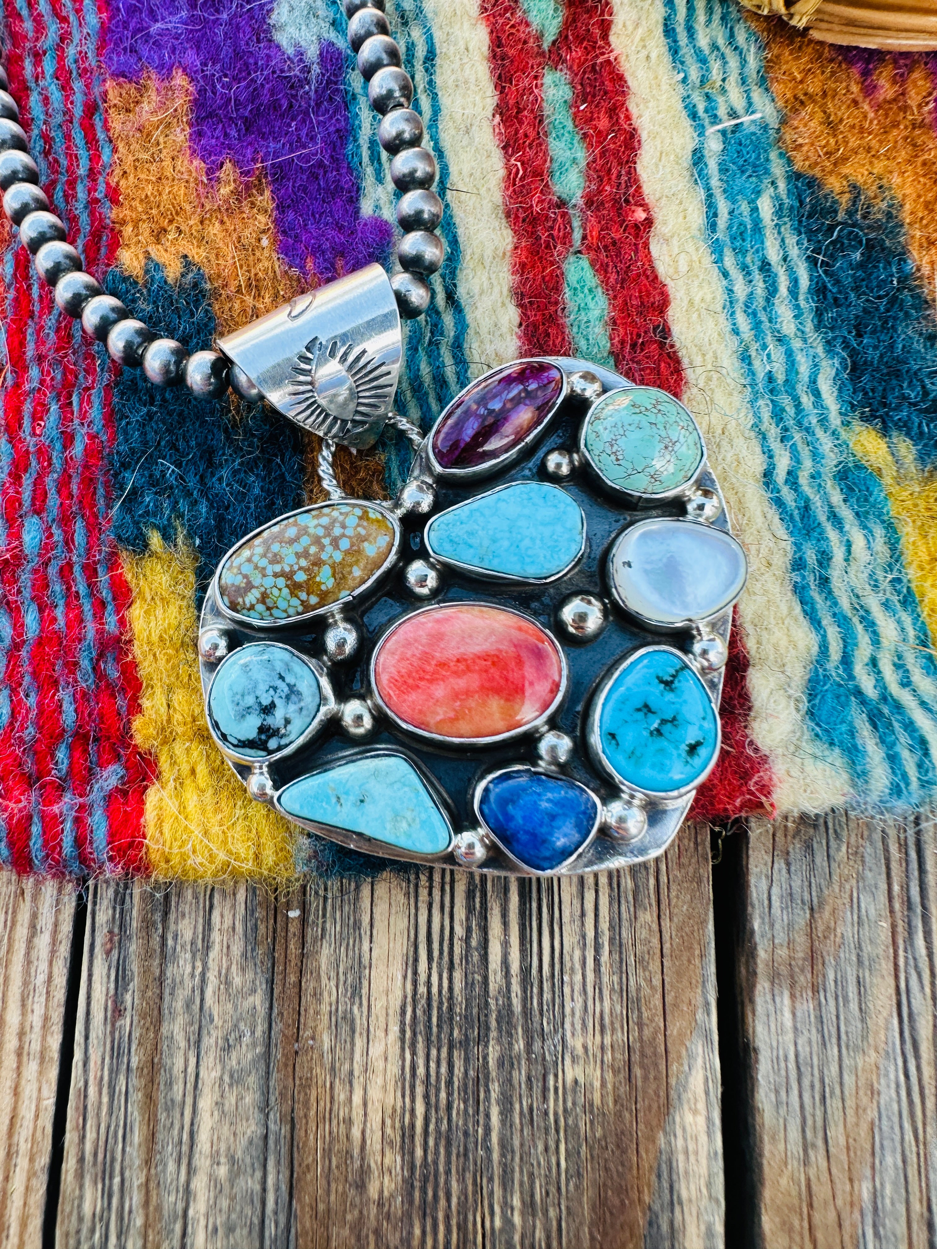 Handcrafted Multi Stone & Sterling Silver Heart Pendant by Jacqueline Silver