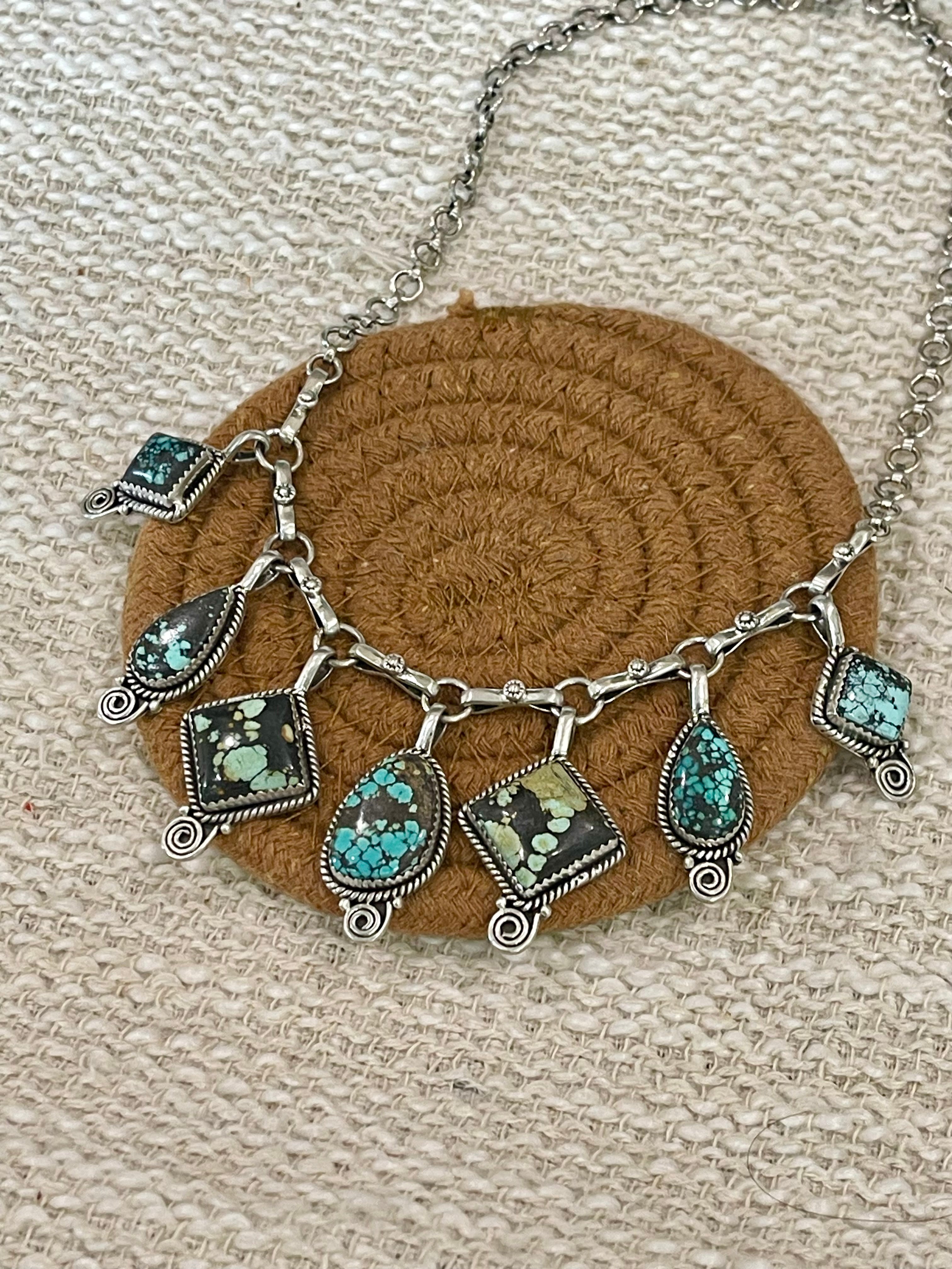 Handmade Sterling Silver Number 8 Turquoise Necklace with Signed Nizhoni