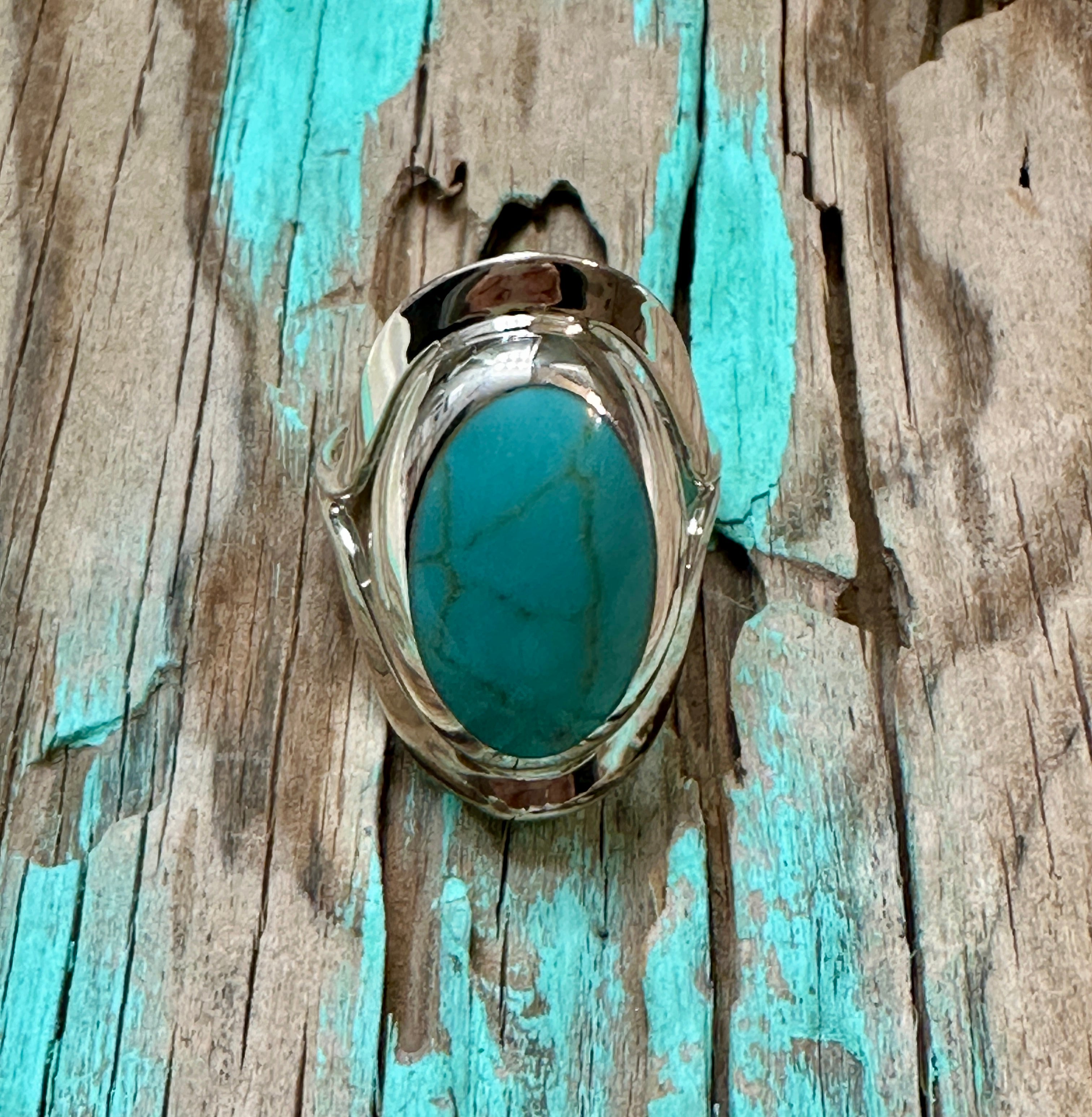 Oval Frame Turquoise Sterling Silver Ring
