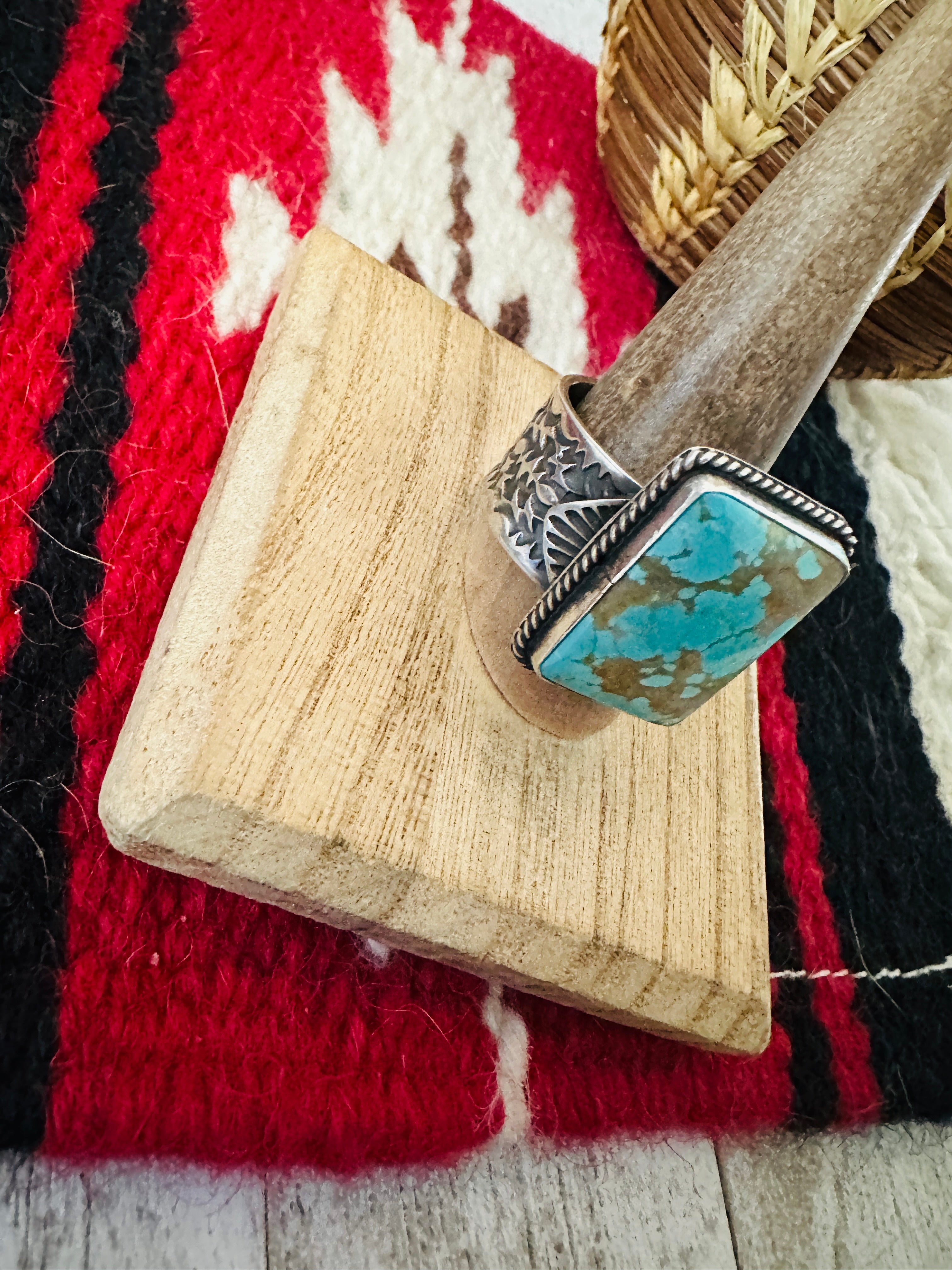 Handcrafted Sterling Silver & Turquoise Cigar Band Ring Size 12