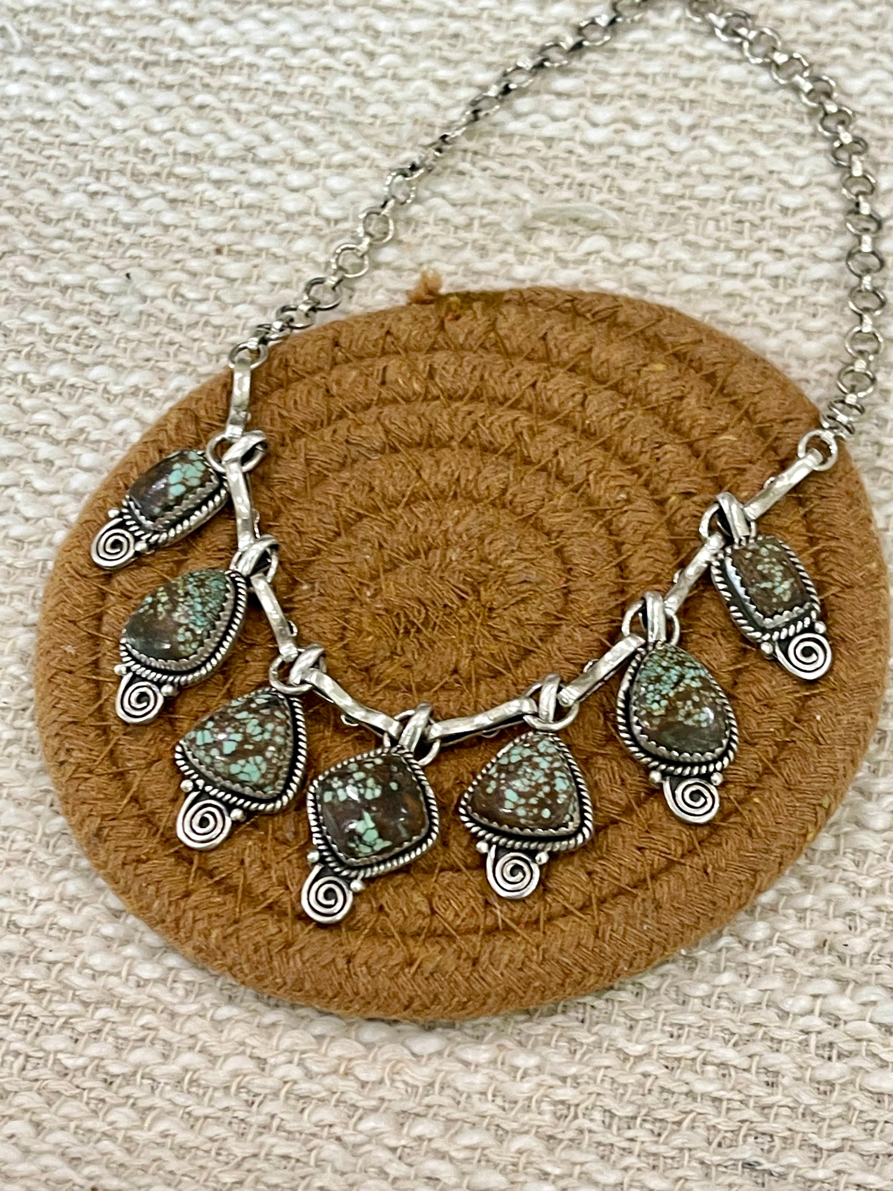 Handmade Sterling Silver Number 8 Turquoise Necklace with Signed Nizhoni