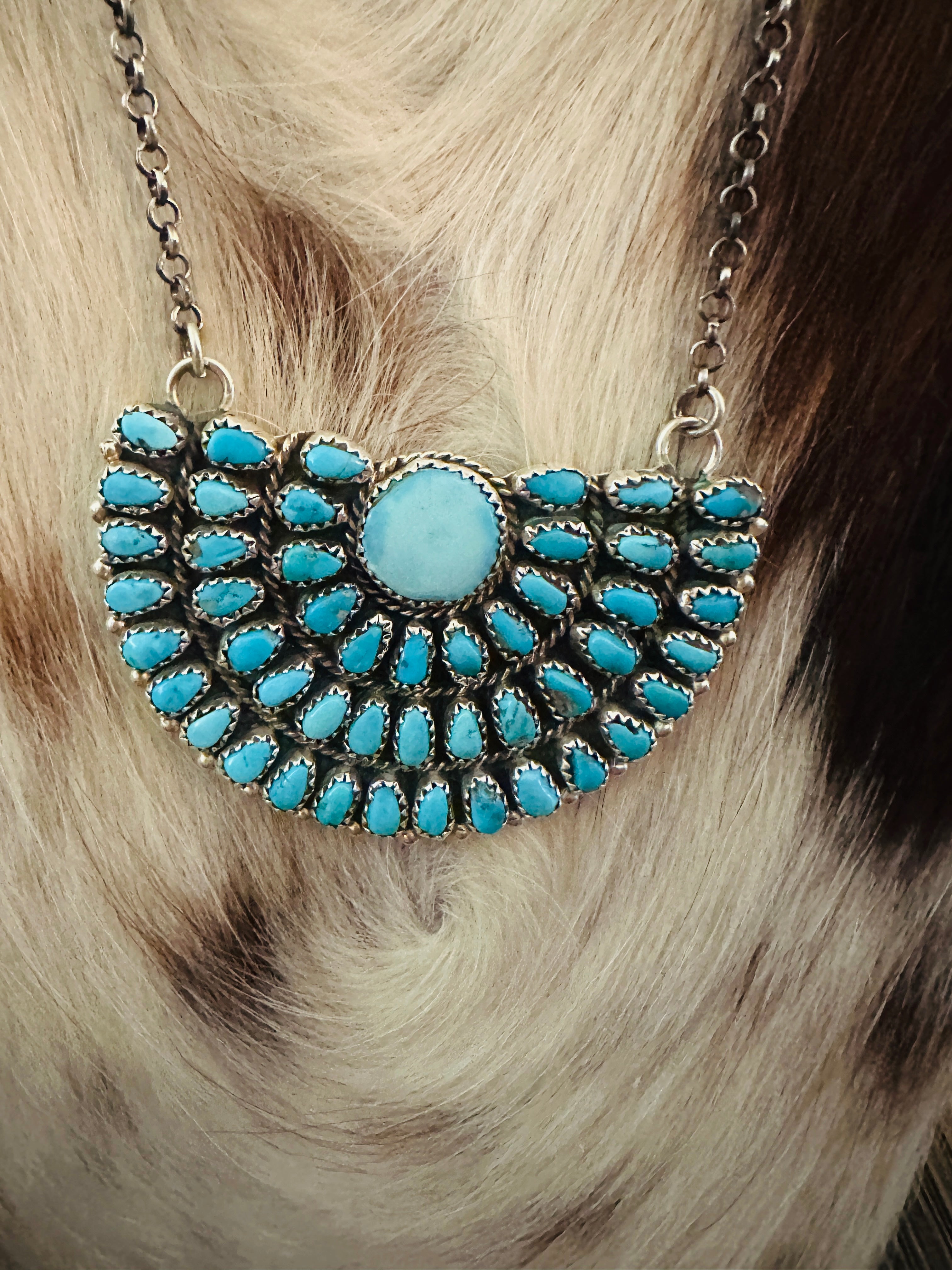 Handcrafted Turquoise & Sterling Silver Cluster Necklace