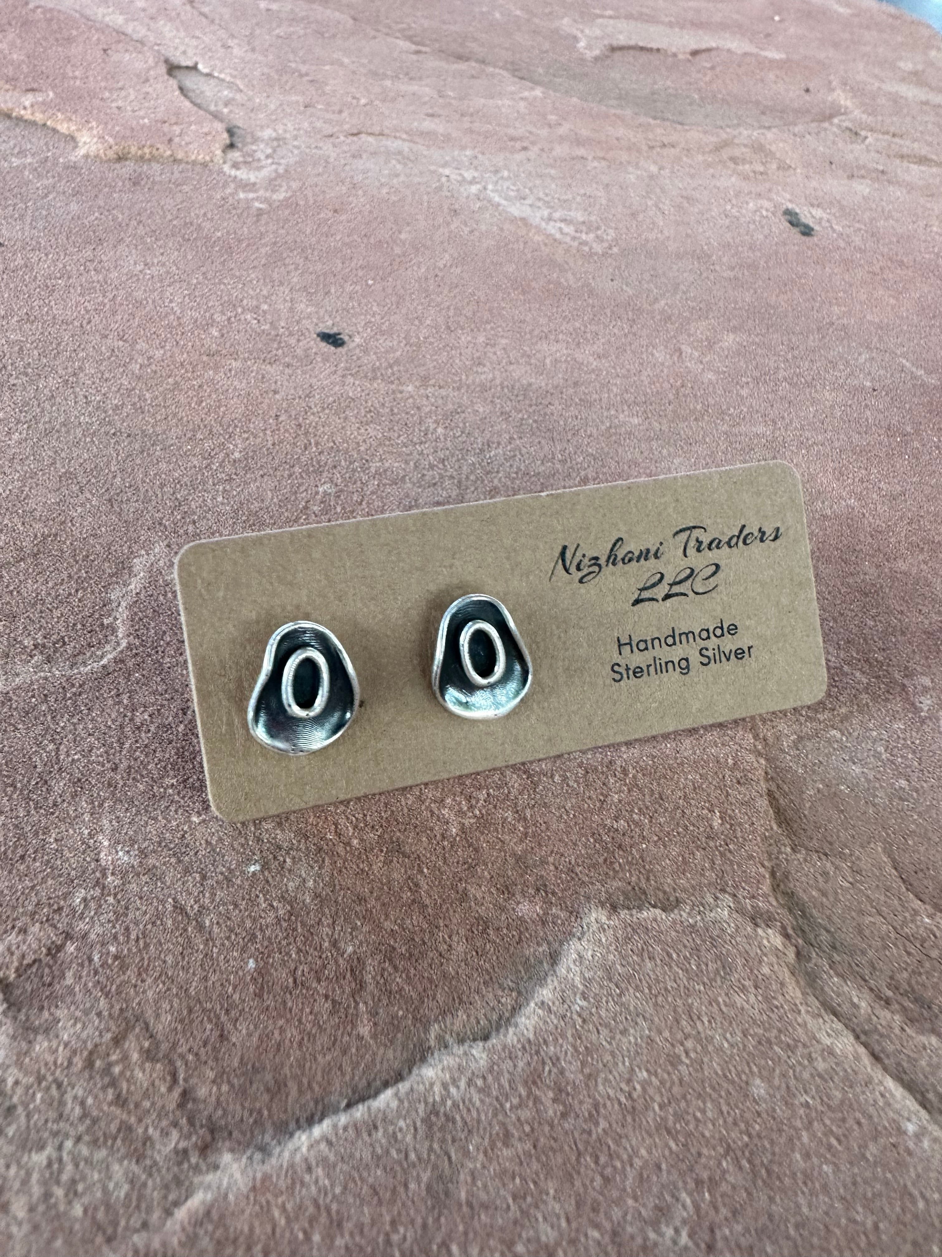 Handmade Sterling Silver Cowboy Hat Stud Earrings