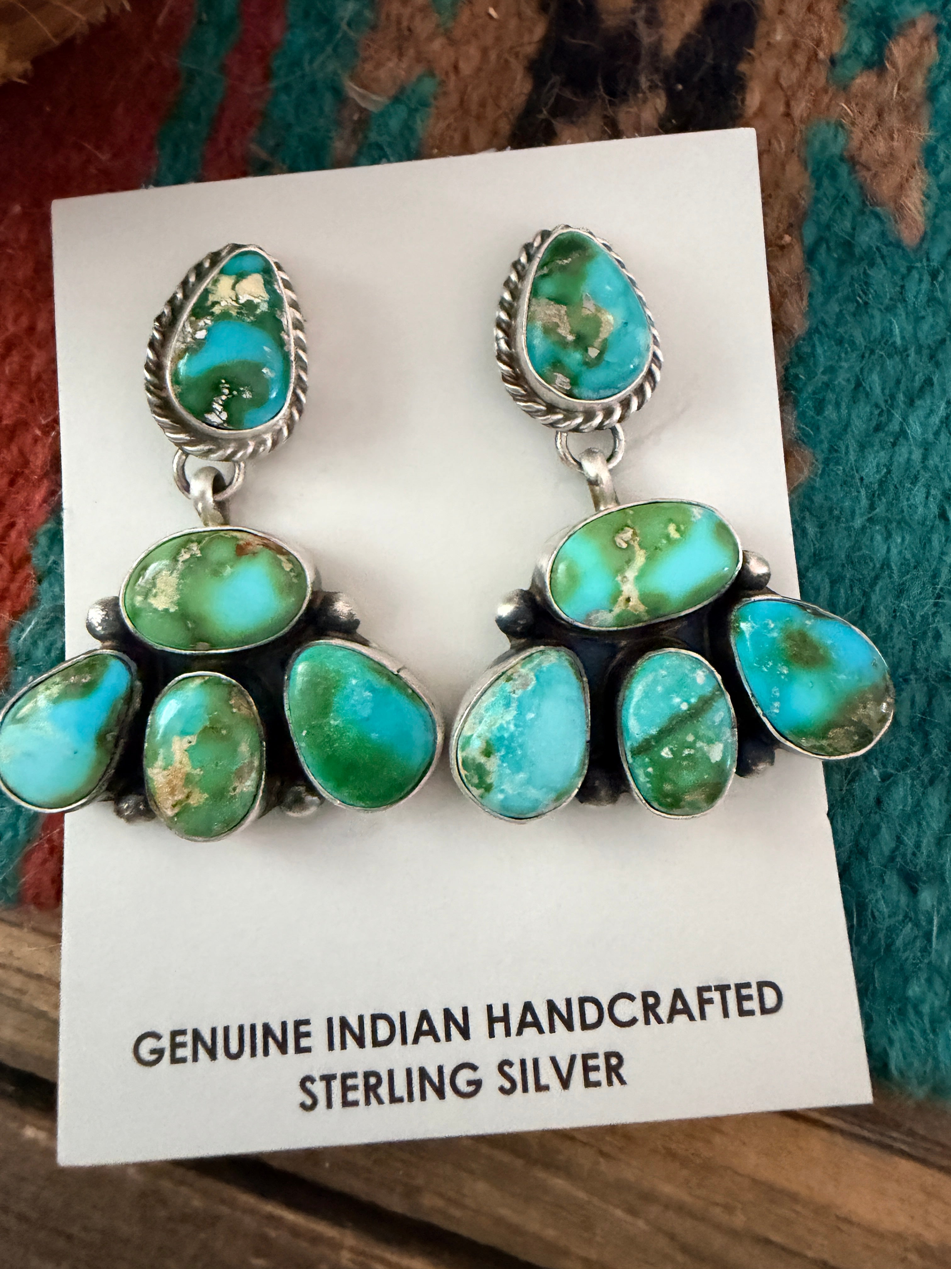 Handcrafted Sonoran Mountain Turquoise & Sterling Silver Dangle Earrings by Letricia Largo