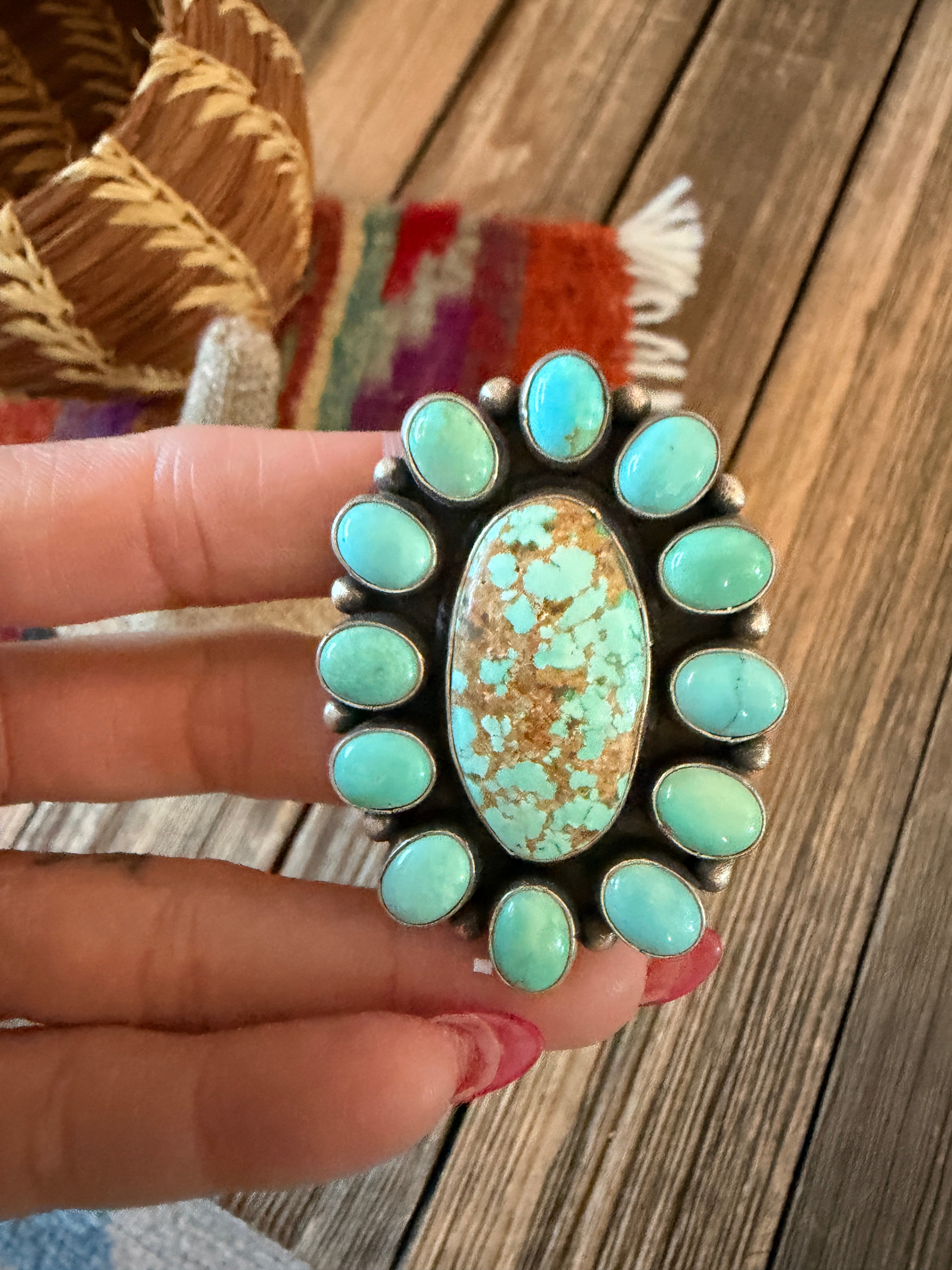 Handcrafted Turquoise & Sterling Silver Cluster Ring Size 12 by Sheila Becenti