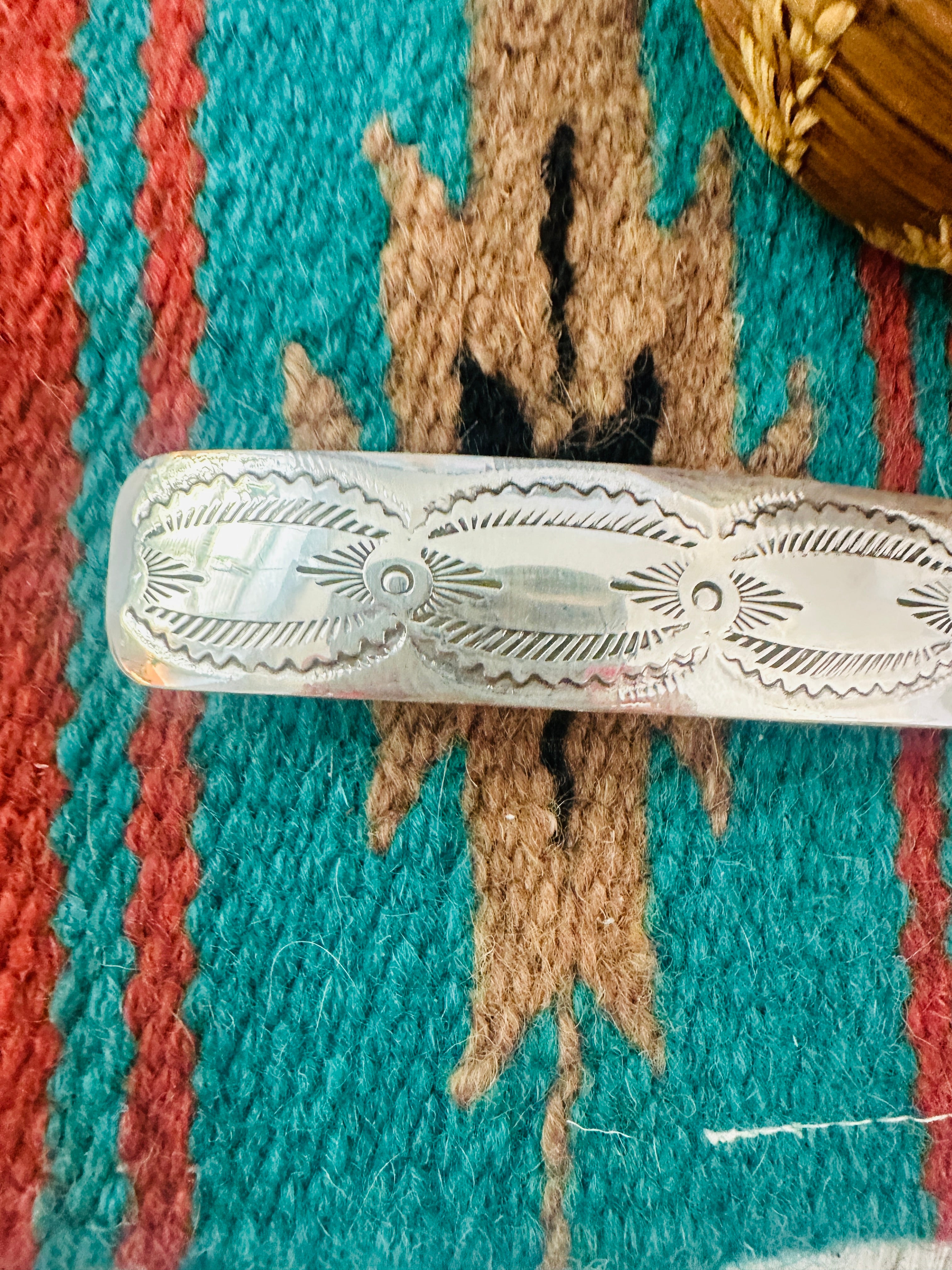 Navajo Hand Stamped Sterling Silver Hair Barrette