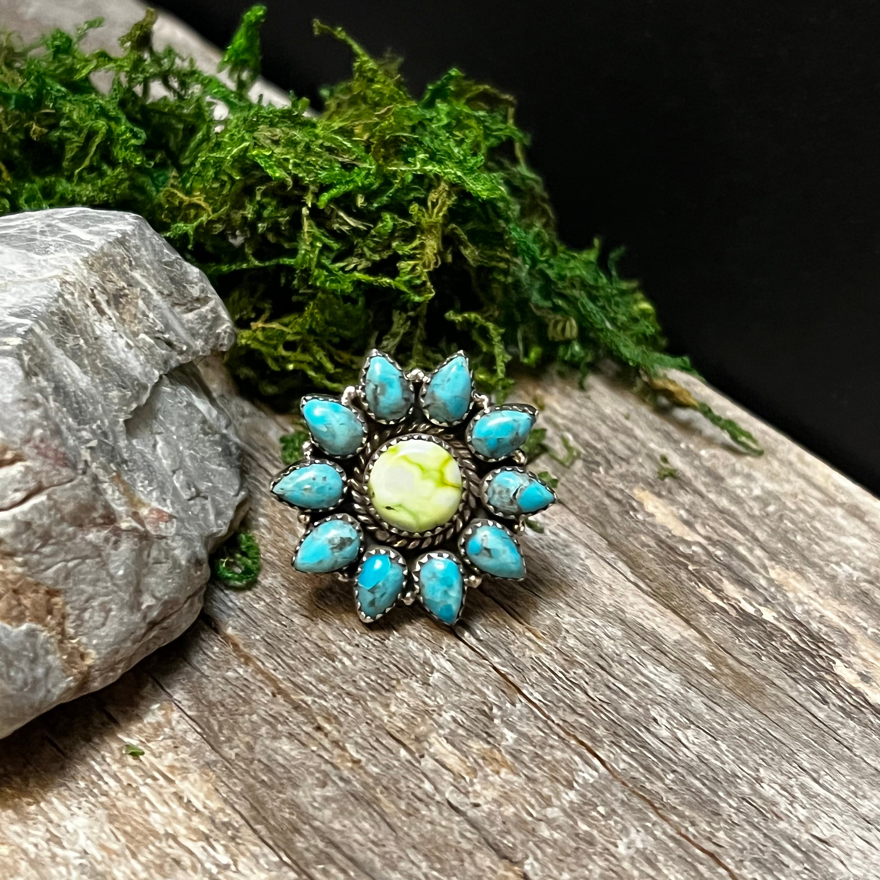 Handmade Sterling Silver Turquoise & Paloma Cluster Ring