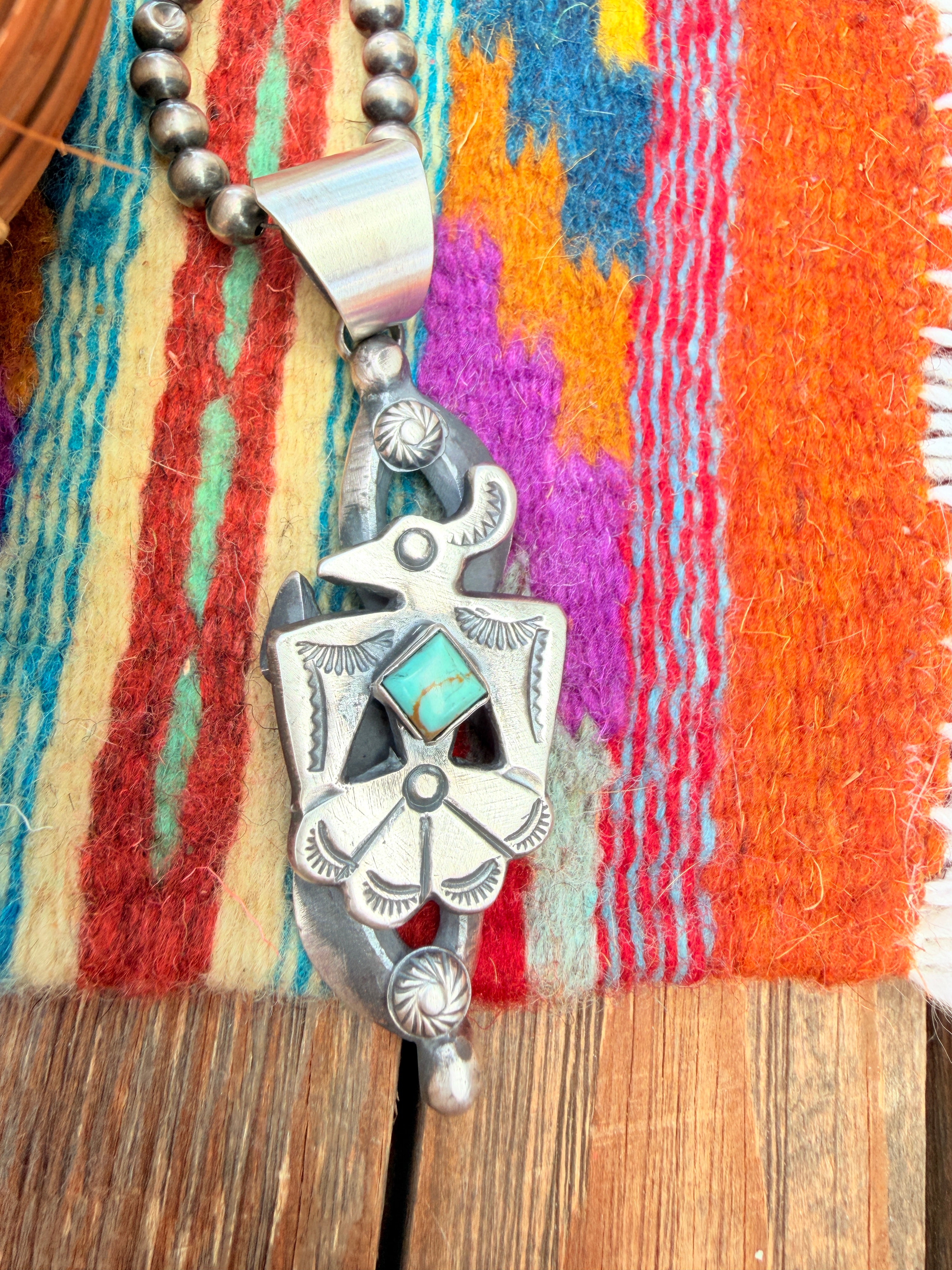 Handcrafted Sterling Silver & Turquoise Thunderbird Pendant by Chimney Butte