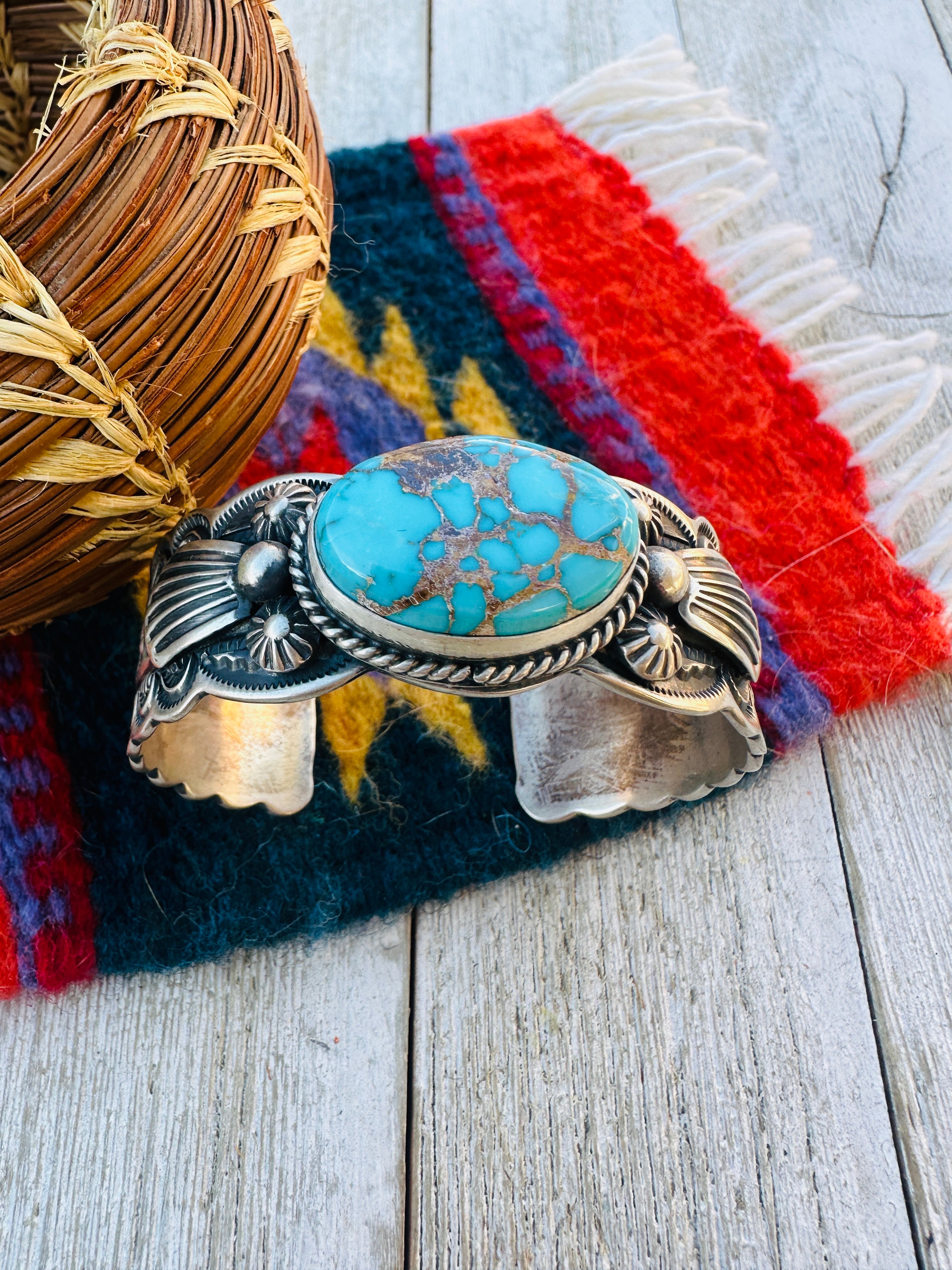 Handcrafted Royston Turquoise & Sterling Silver Cuff Bracelet by Darrell Cadman