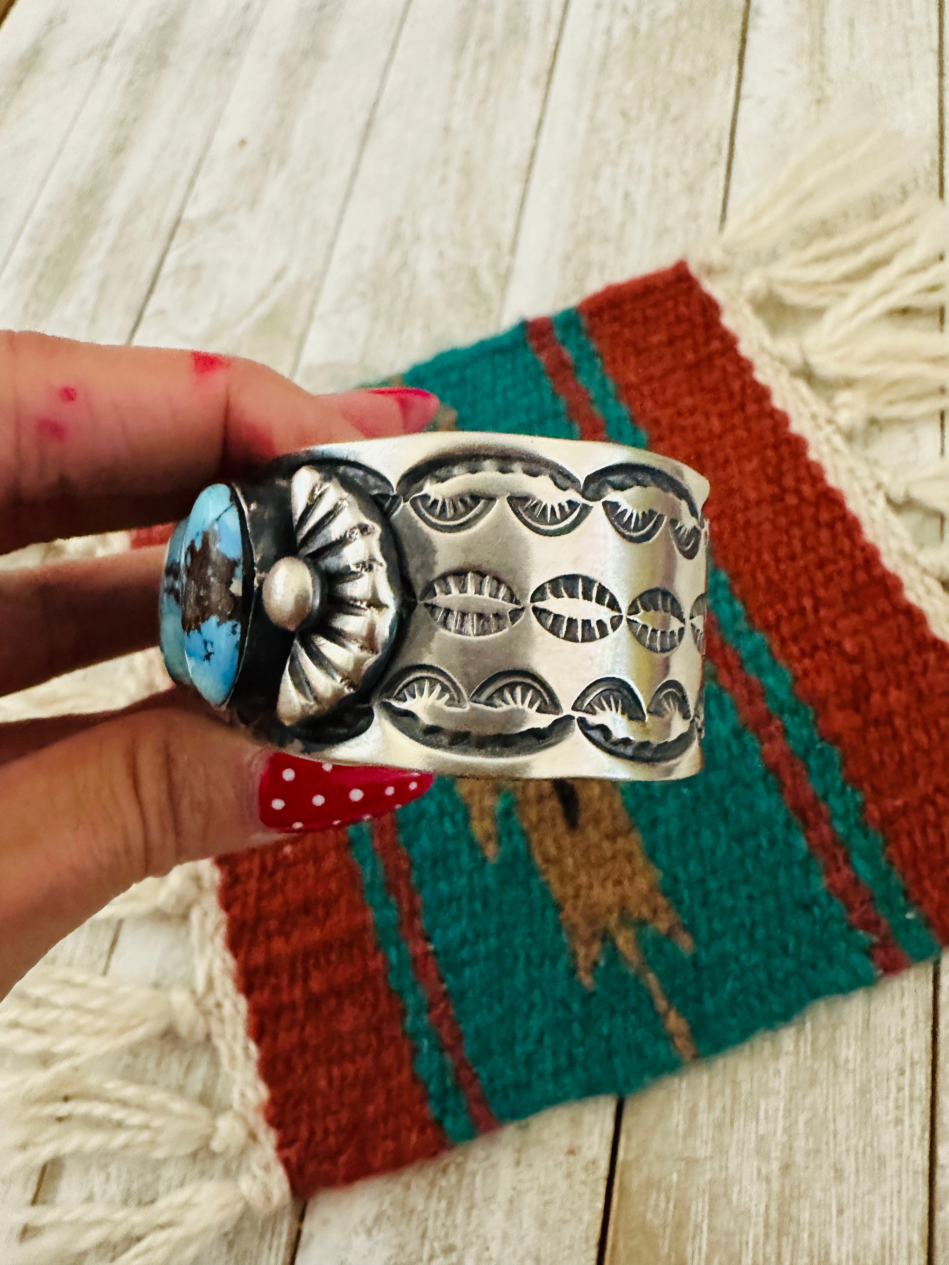 Handcrafted Sterling Silver & Golden Hills Turquoise Cuff Bracelet by Chimney Butte /