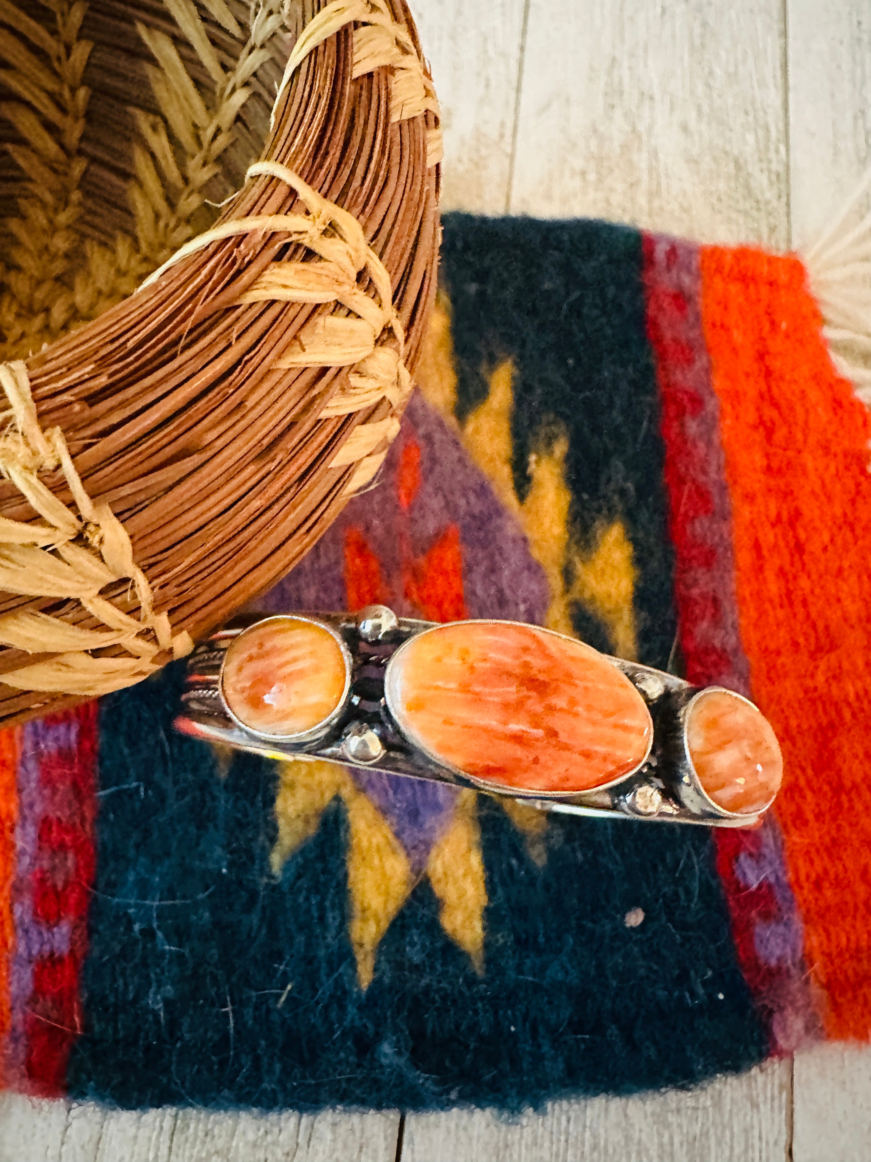 Navajo Sterling Silver & Orange Spiny Oyster Cuff Bracelet