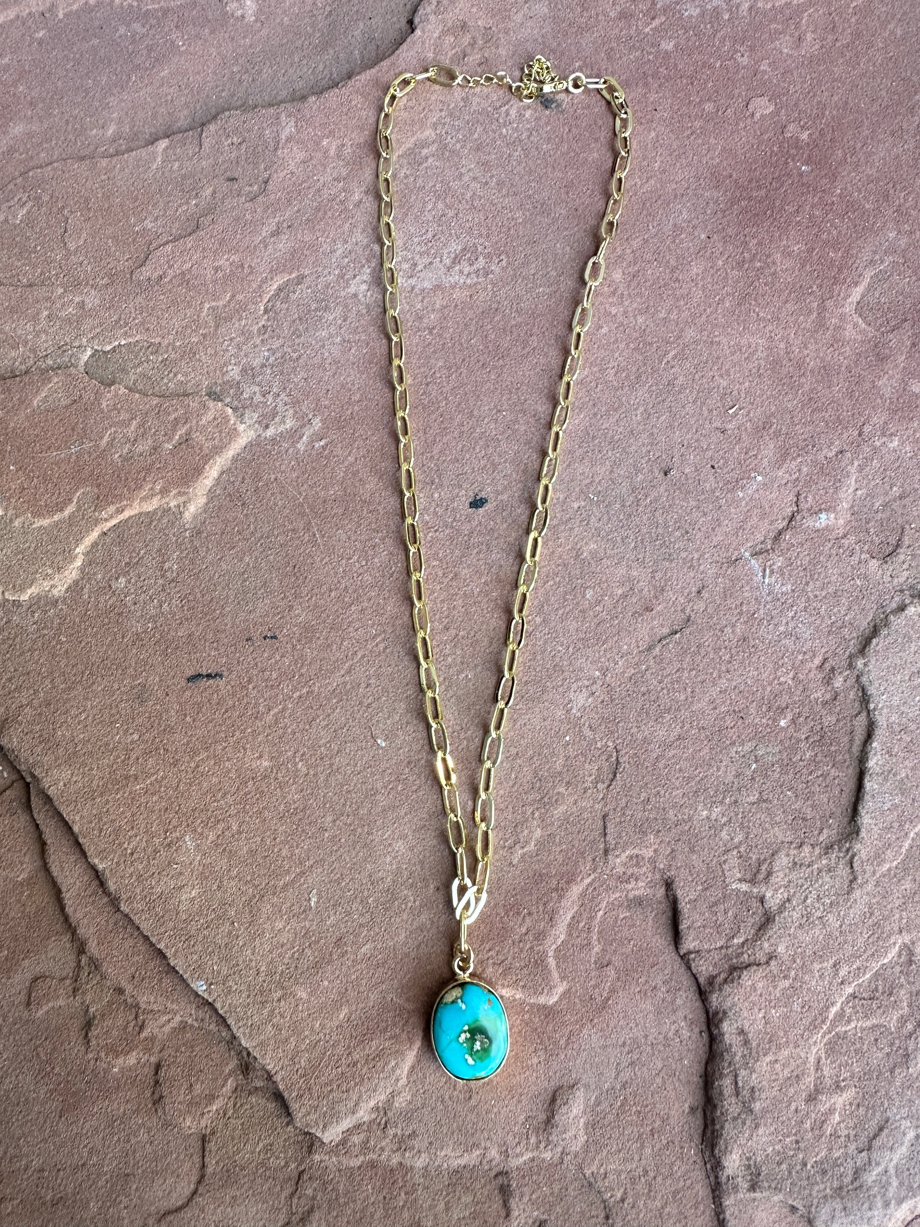 “The Golden Collection” THE SONORAN Handmade Natural Sonoran Mountain Turquoise 14k Gold Plated Necklace STYLE 2