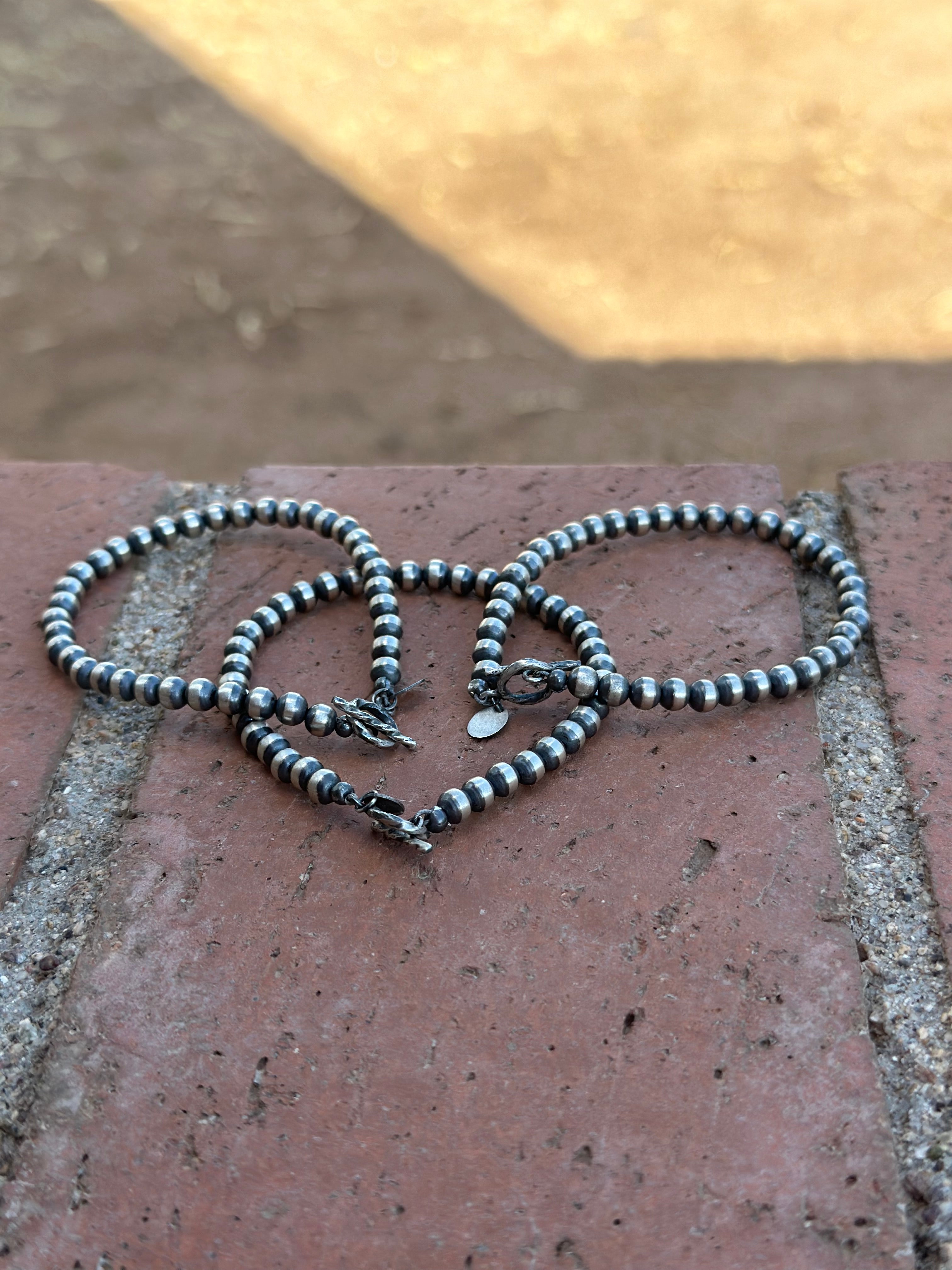 Handcrafted Sterling Silver Pearl 5mm Beaded Bracelet 7.5 inch