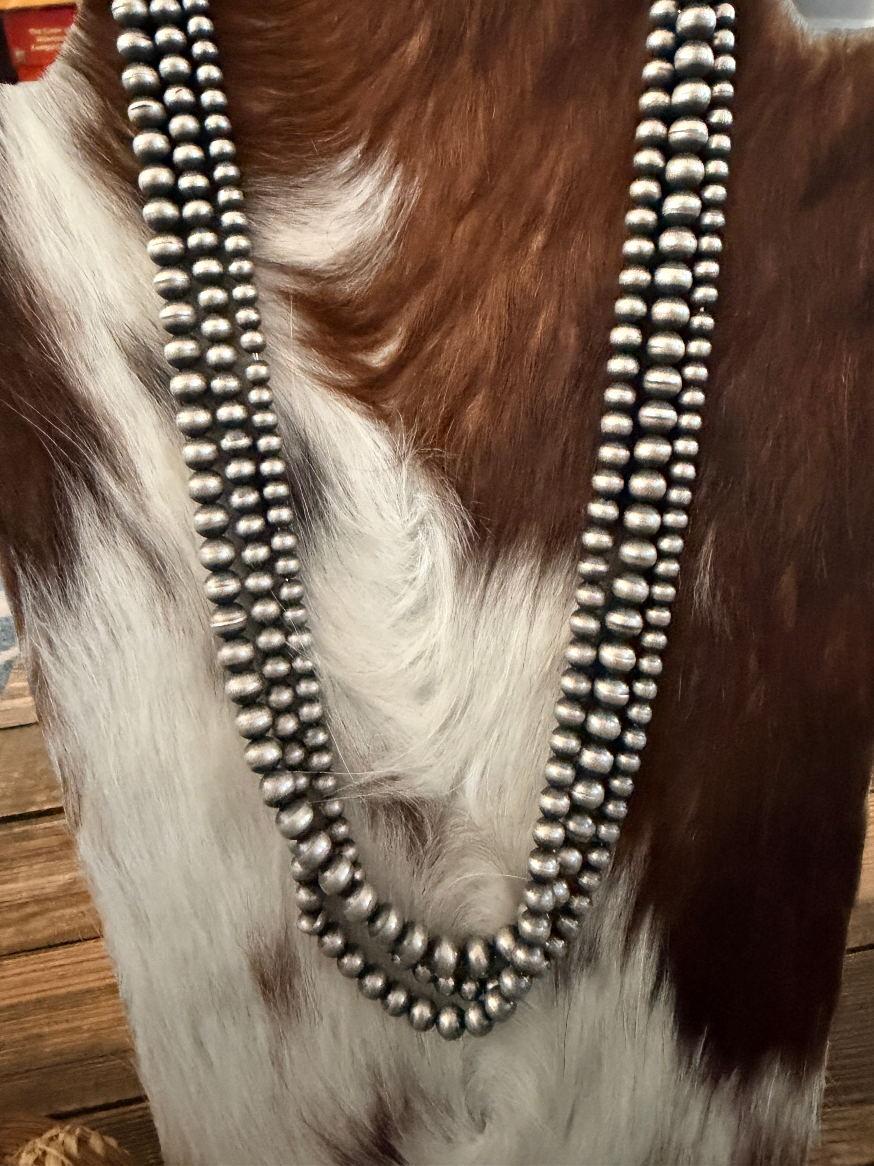Old Pawn Handcrafted Sterling Silver Pearl Triple-Strand Beaded Necklace