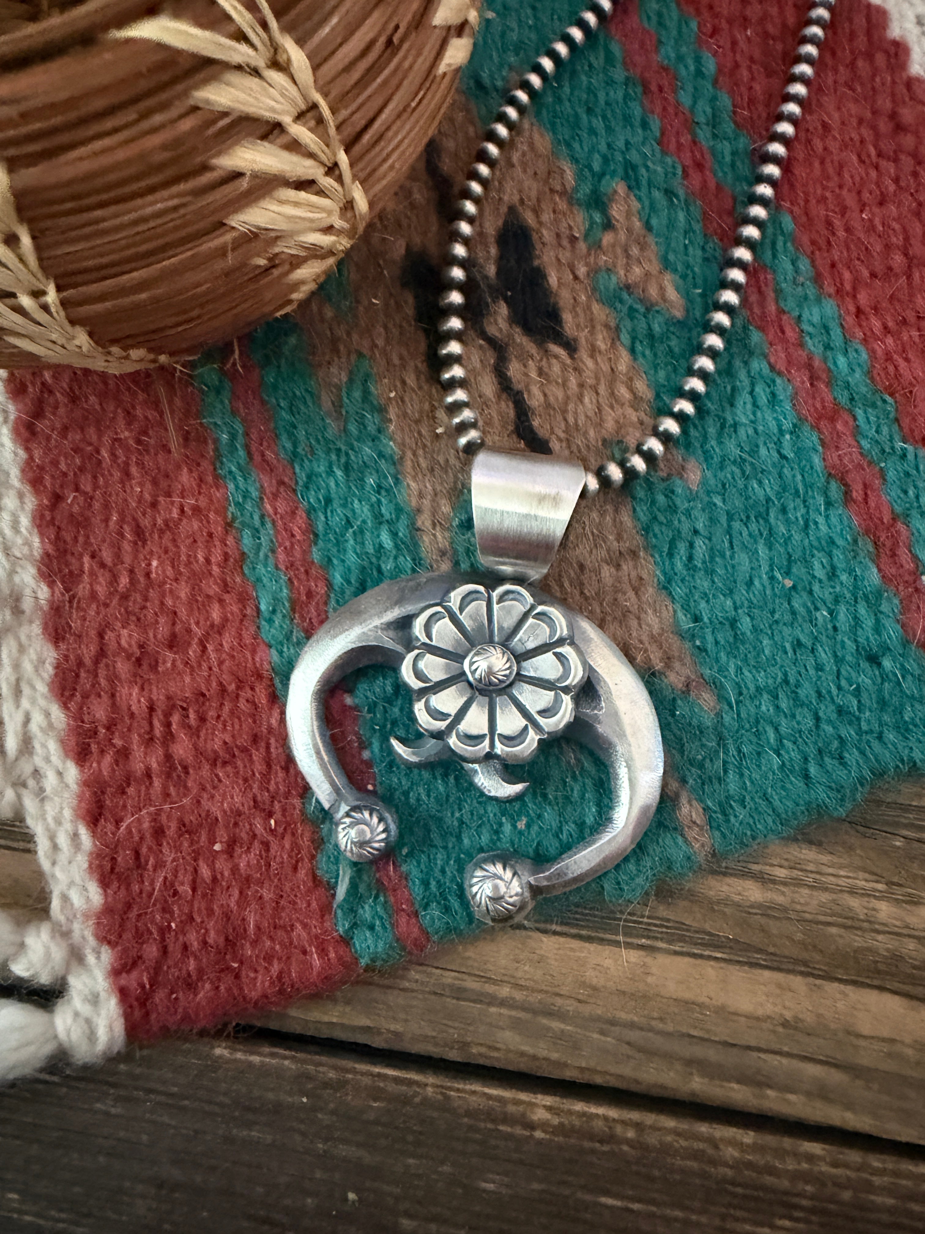 Handcrafted Sterling Silver Flower Naja Pendant by Chimney Butte