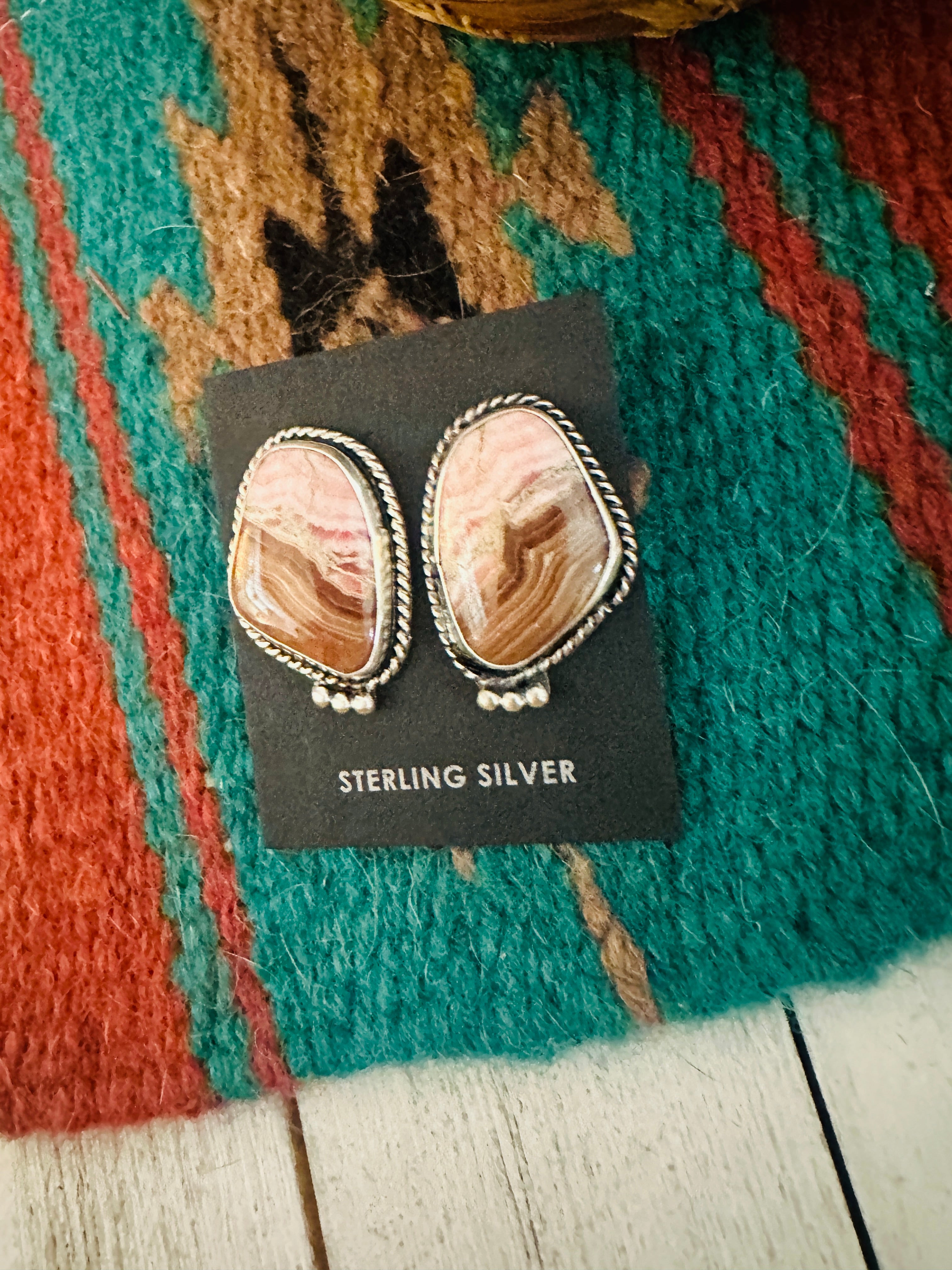 Navajo Rhodochrosite and Sterling Silver Post Earrings