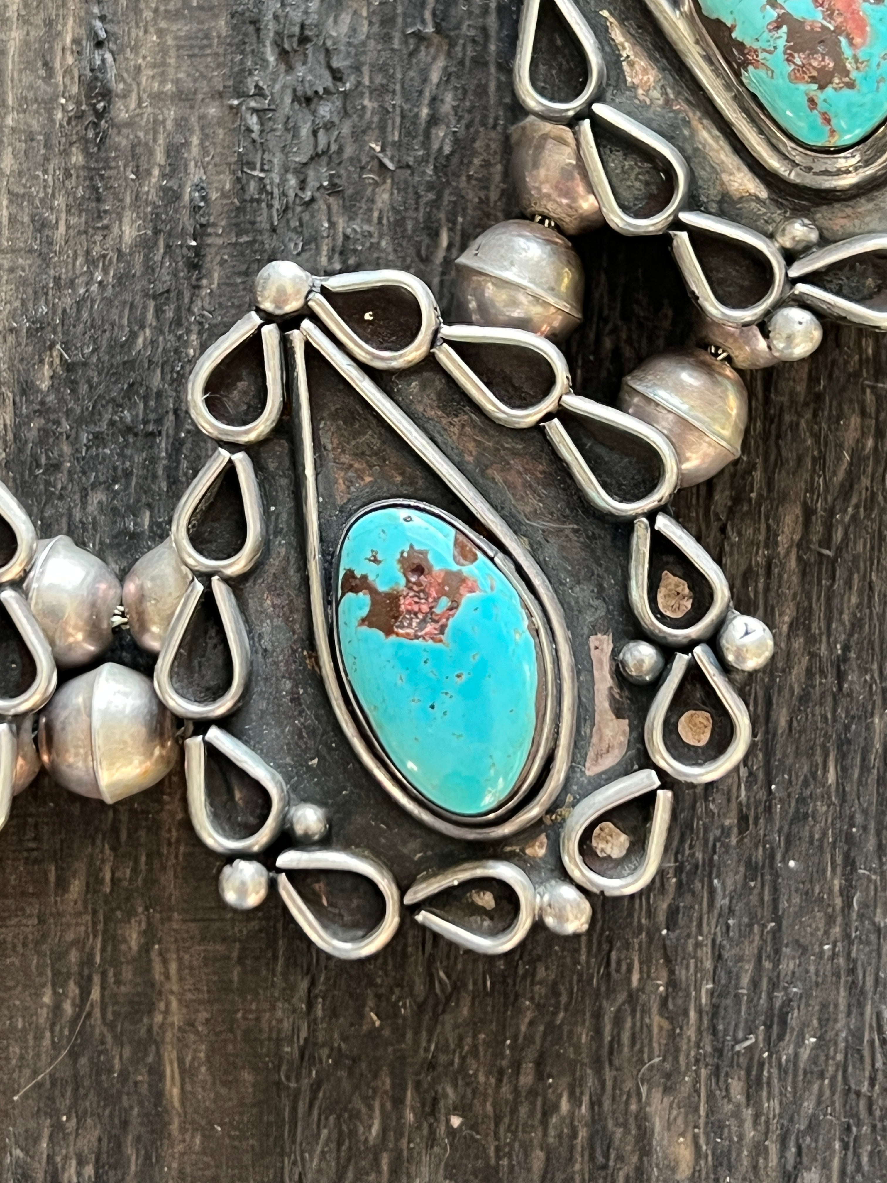Vintage Sterling Silver and Turquoise Station Necklace