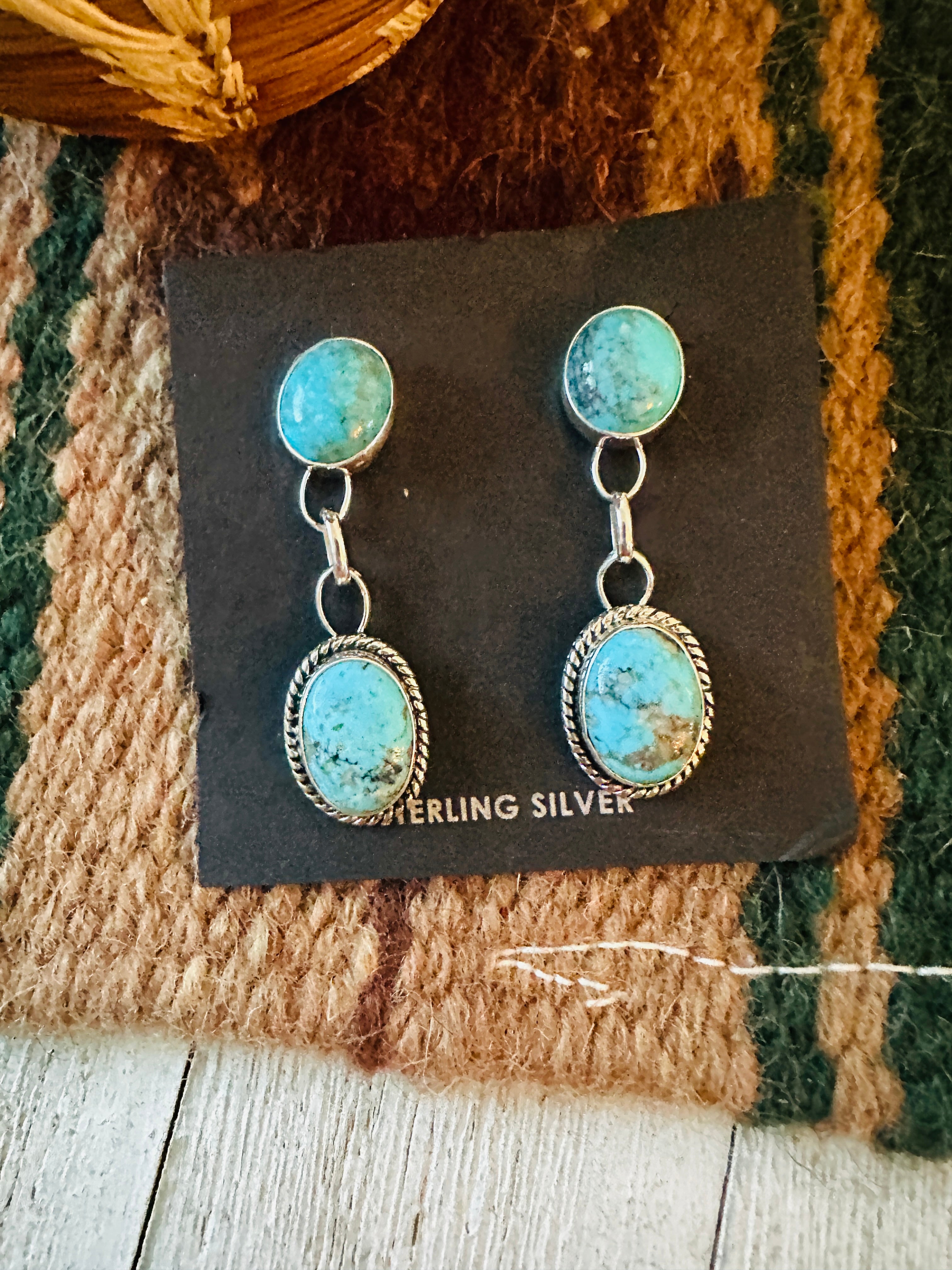 Navajo Turquoise & Sterling Silver Dangle Earrings