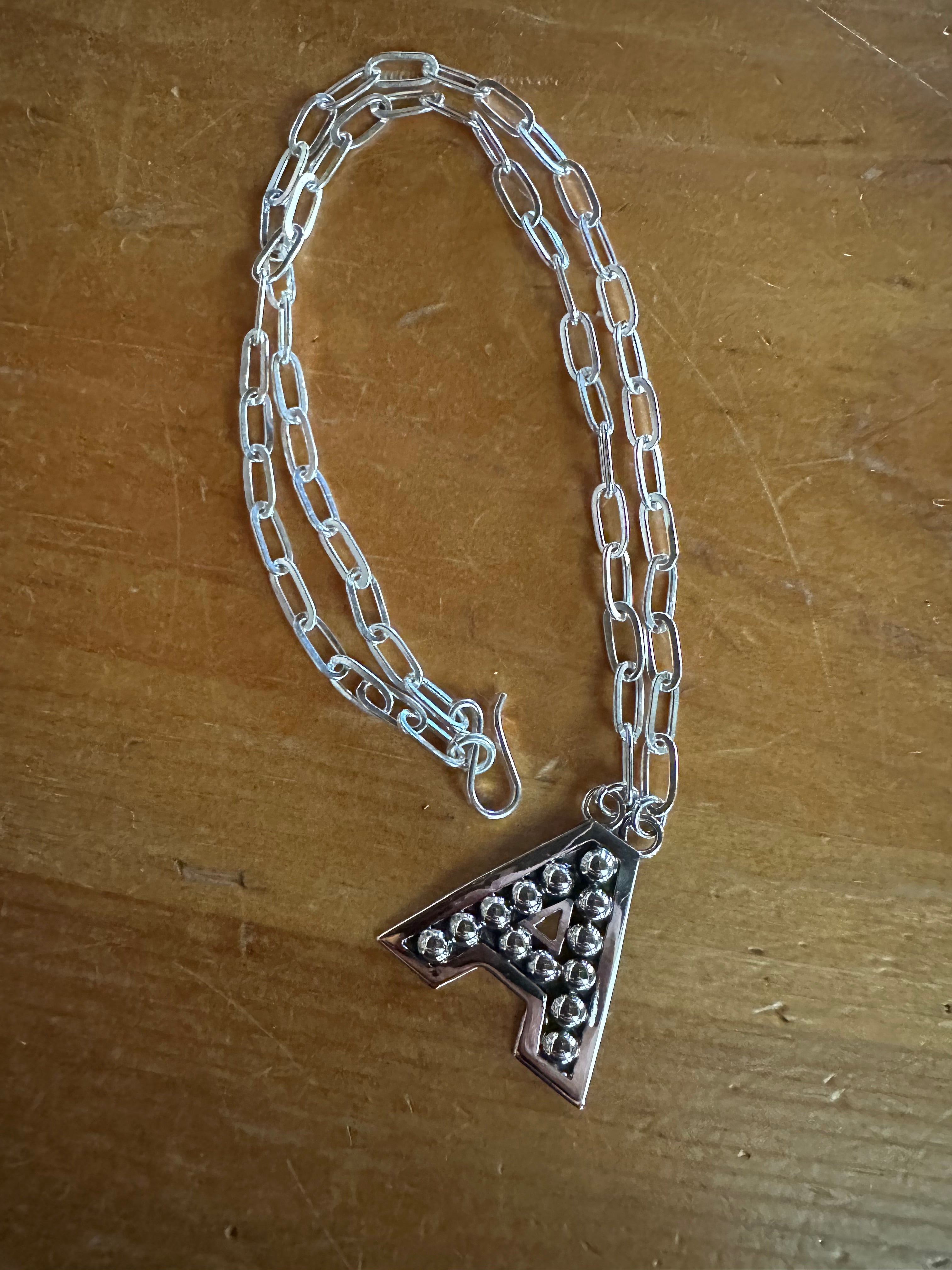 Handmade Sterling Silver Paper Clip Ball Letter Necklace