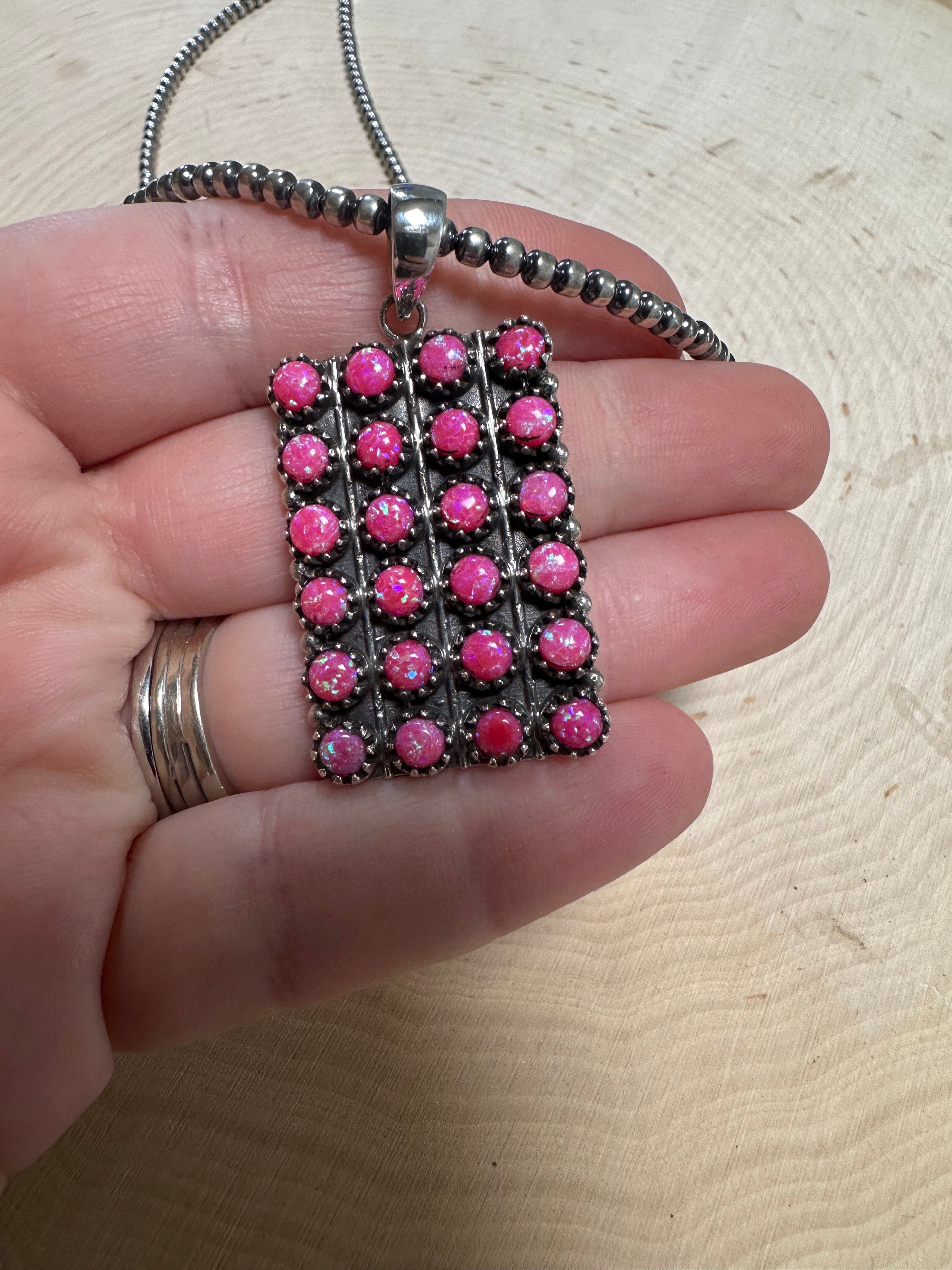 Handmade Hot Pink Fire Opal & Sterling Silver Pendant