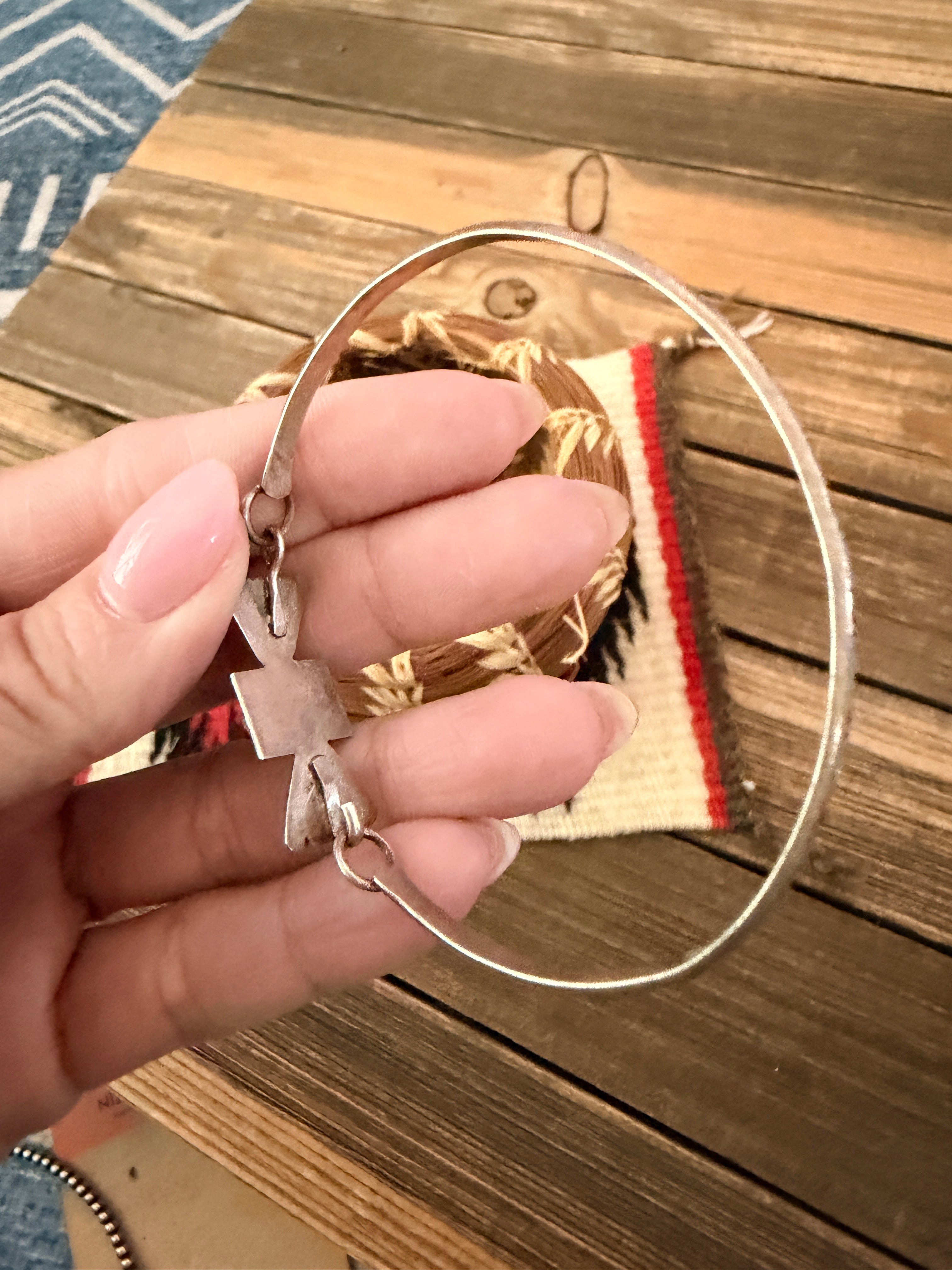 Handcrafted Old Pawn Turquoise and Sterling Silver Bangle Bracelet