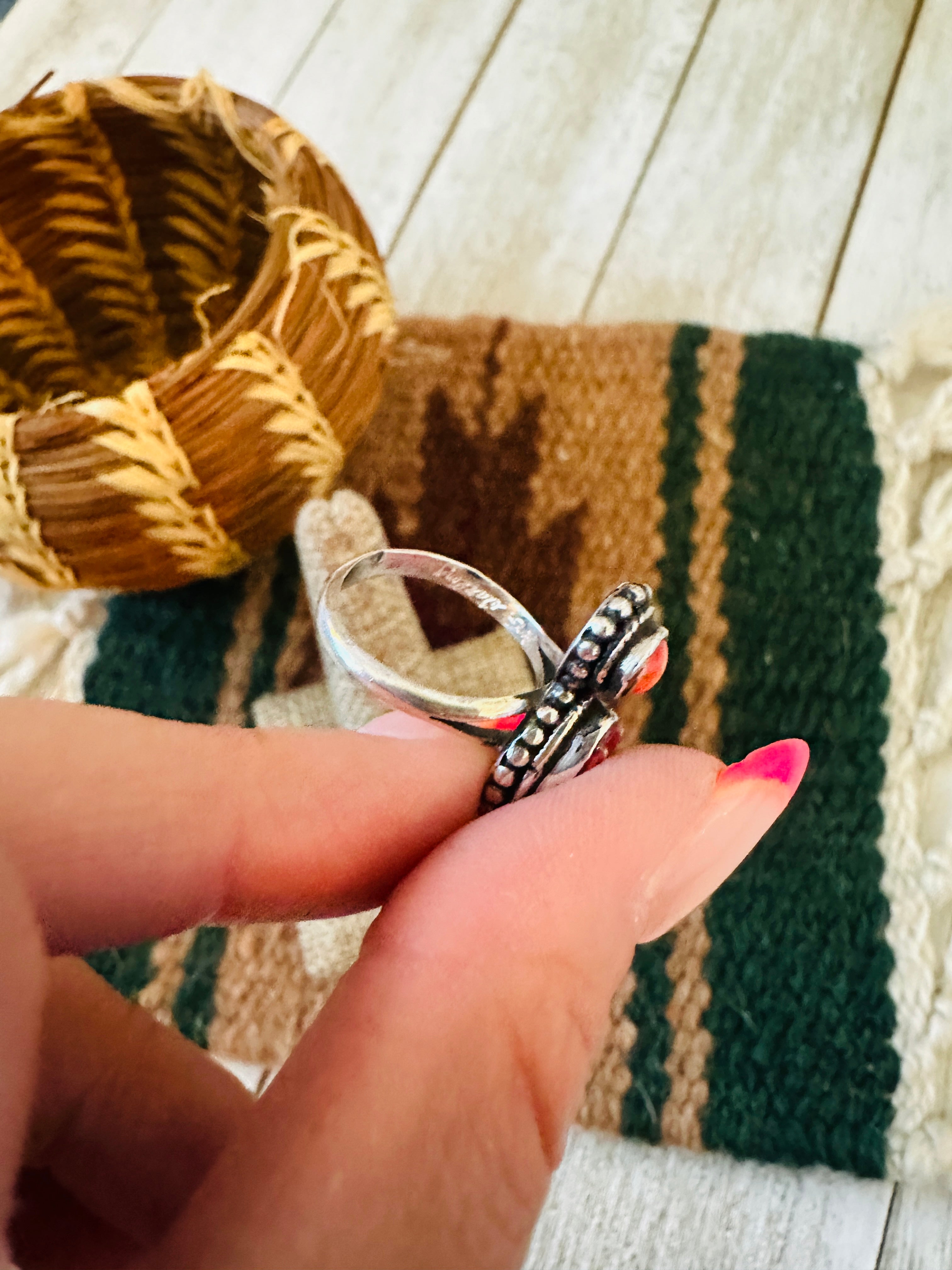 Handcrafted Old Pawn Sterling Silver & Spiny Ring Size 6.25