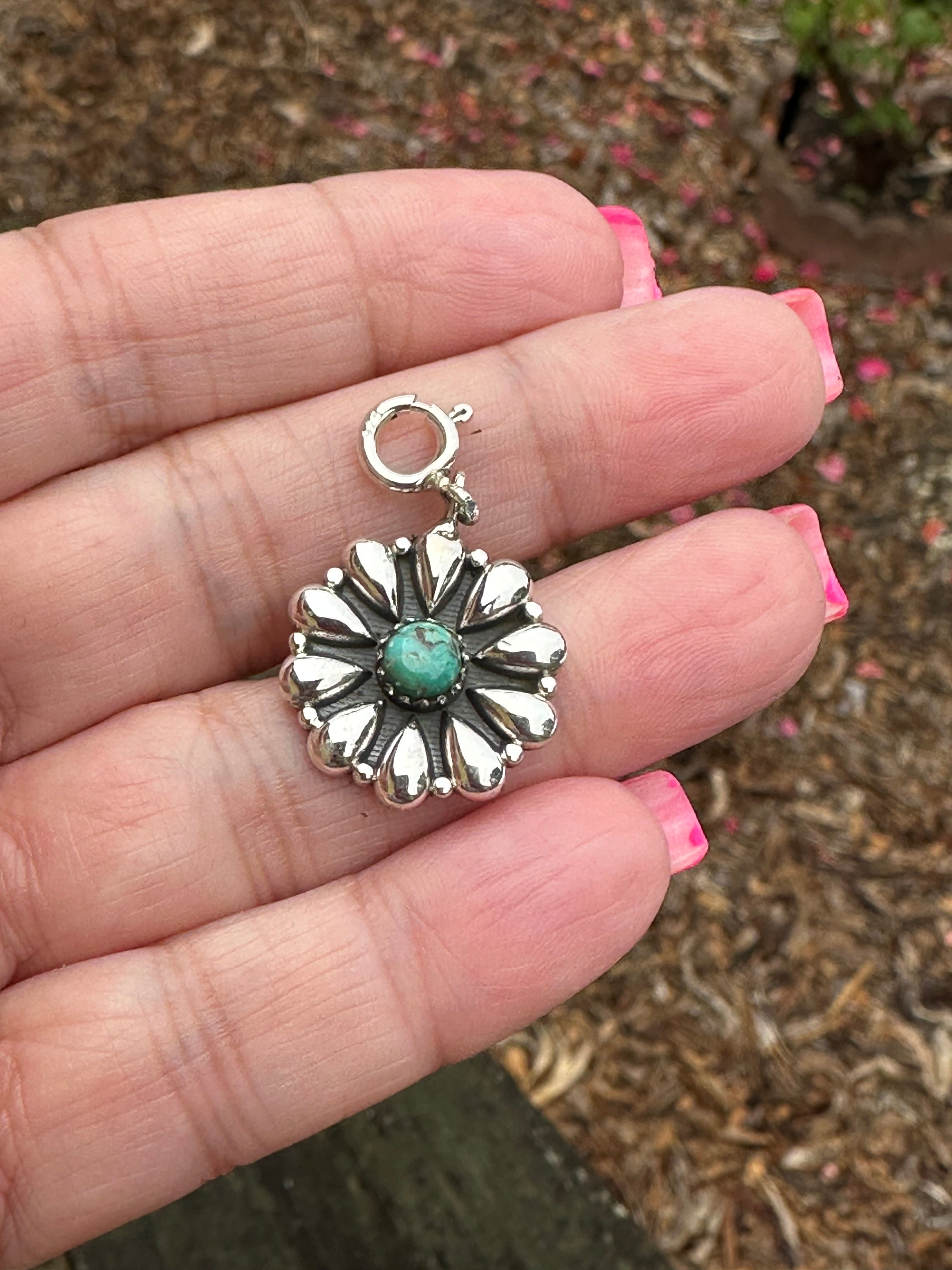 Sterling Silver and Turquoise Star Single Stone Flower Charm